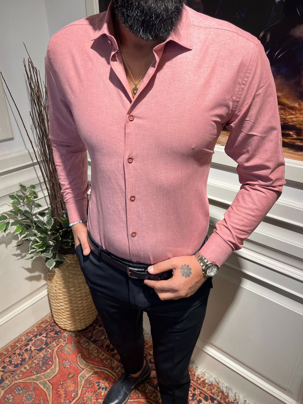 Guild Slim Fit Oxford Slim Fit Light Burgundy Shirt 7041