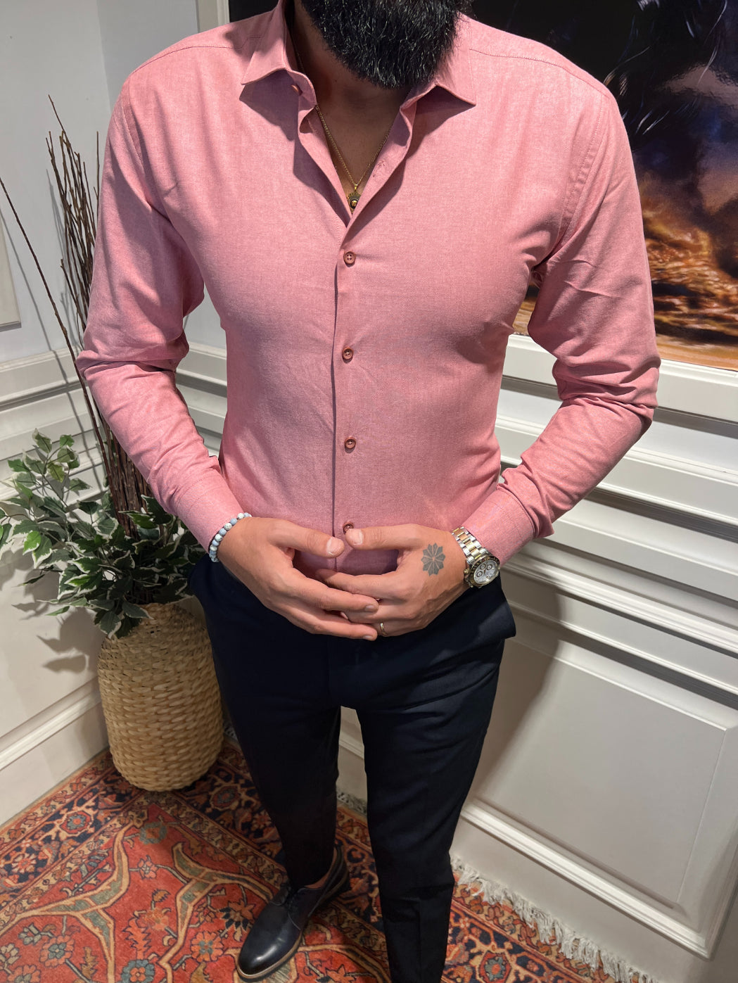 Guild Slim Fit Oxford Slim Fit Light Burgundy Shirt 7041