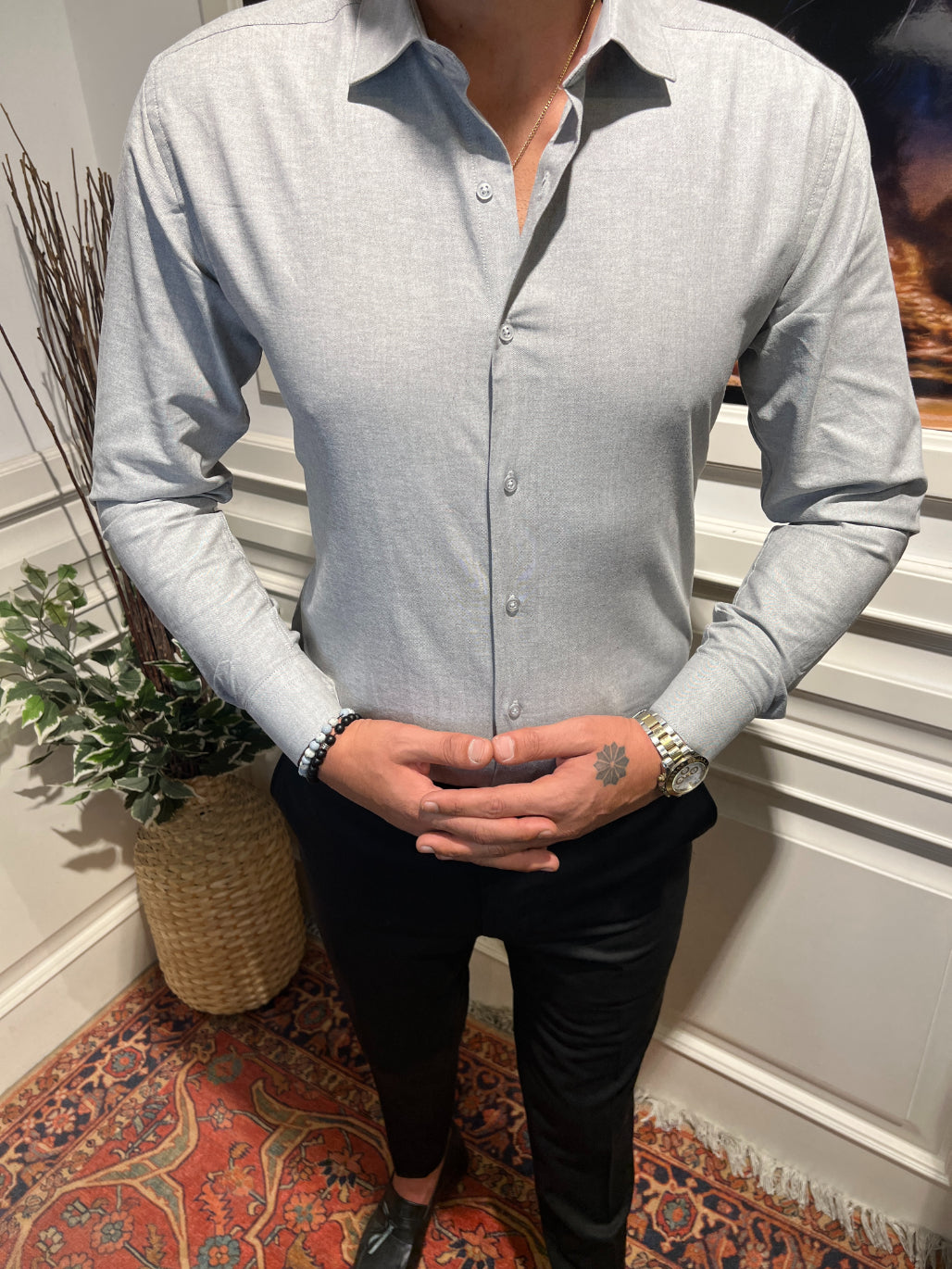 Guild Slim Fit Oxford Slim Fit Grey Shirt 7041