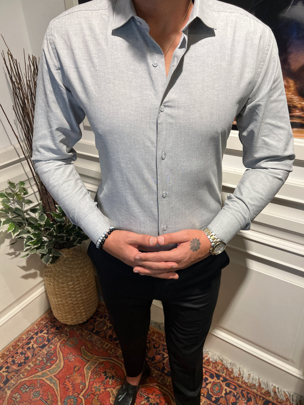 Guild Slim Fit Oxford Slim Fit Grey Shirt 7041