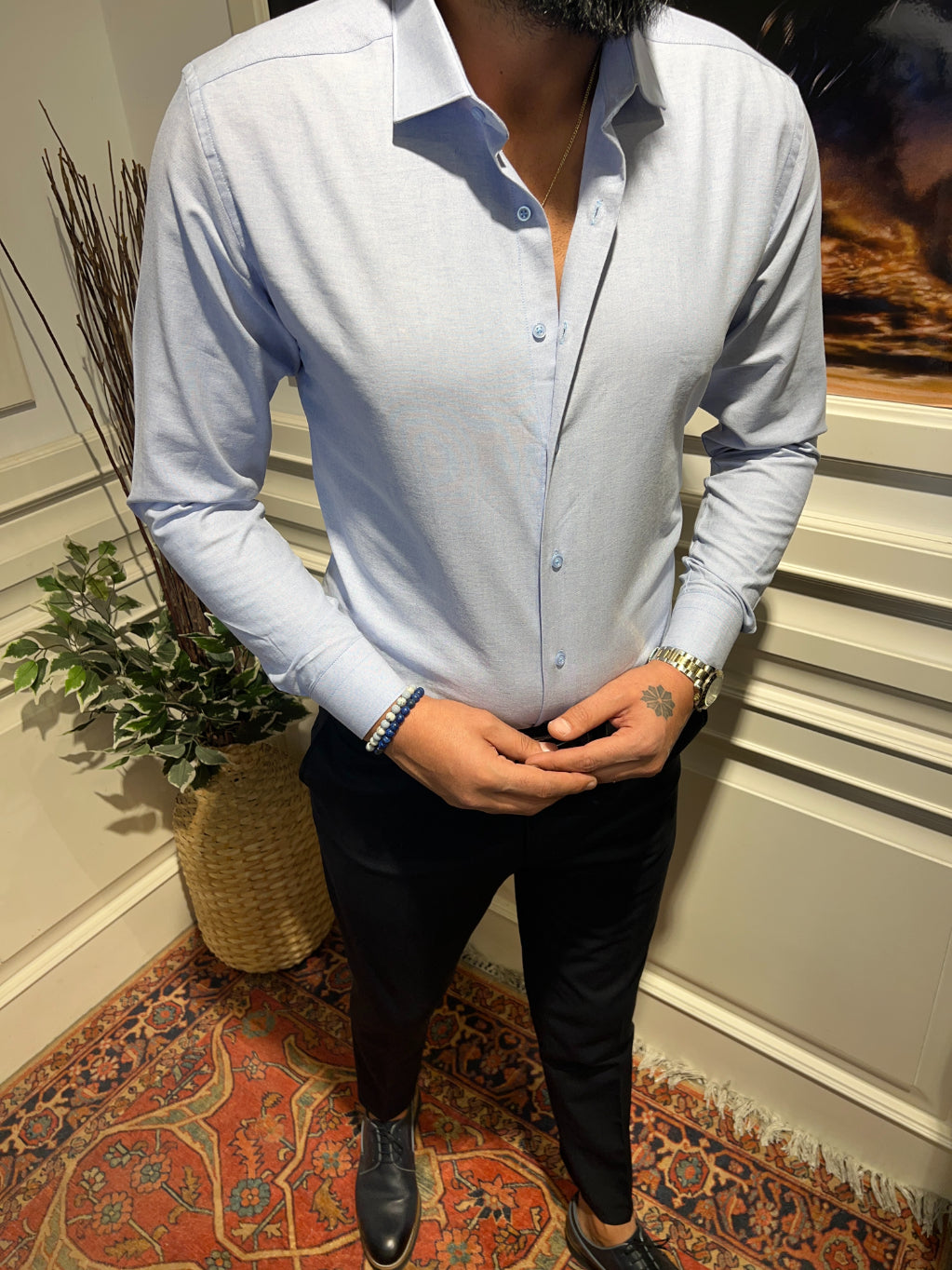 Guild Slim Fit Oxford Slim Fit Blaues Hemd 7041