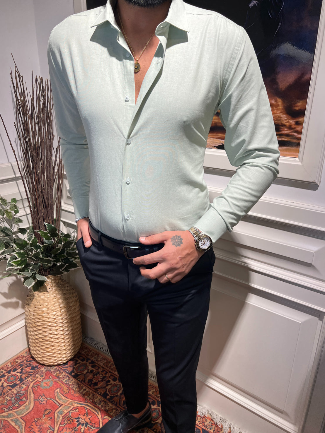 Guild Slim Fit Oxford Slim Fit Mint Green Shirt 7041
