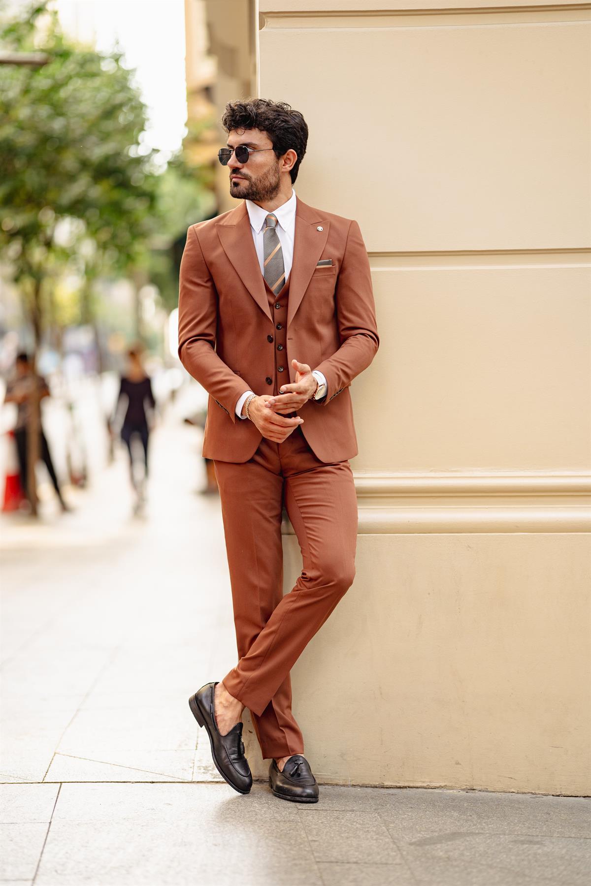 Guild Balkan Slim Fit Brown Suit