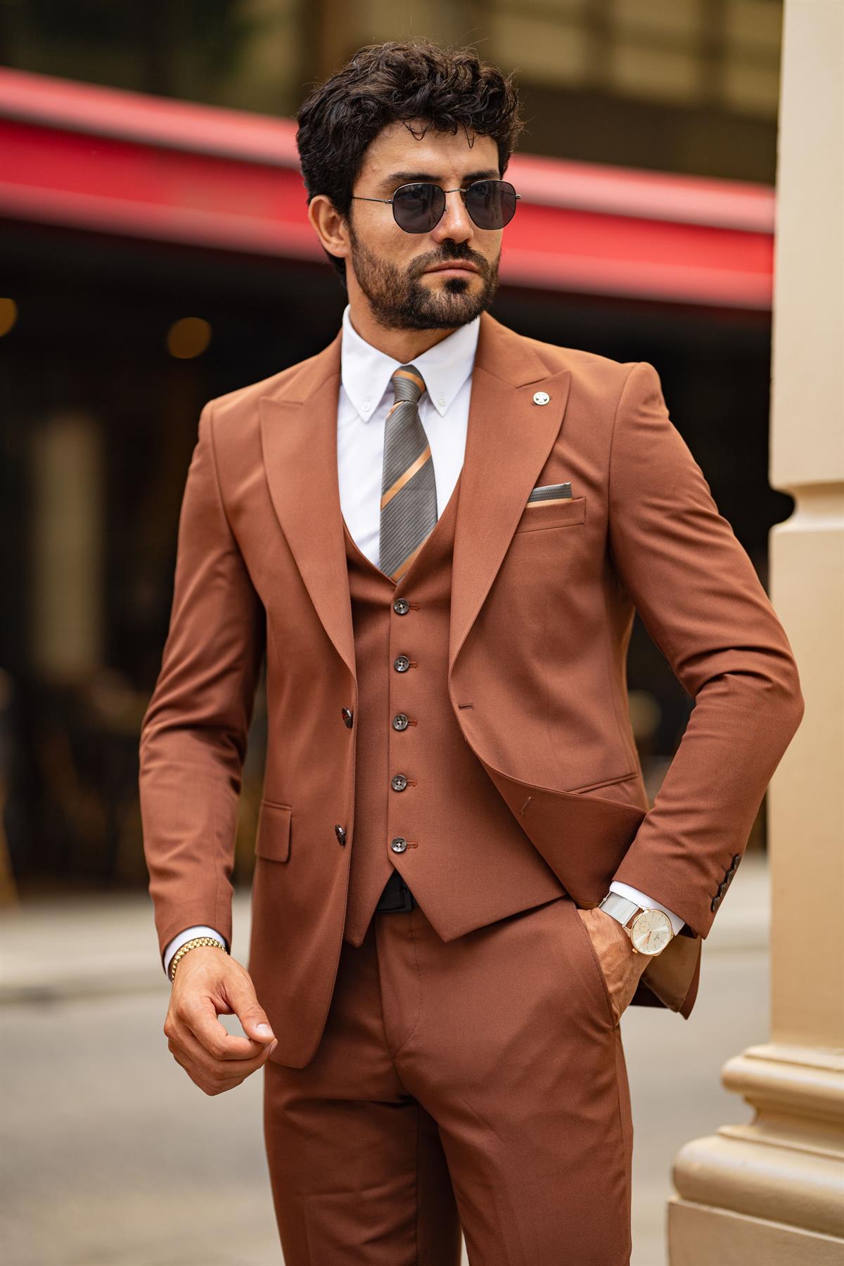 Guild Balkan Slim Fit Brown Suit