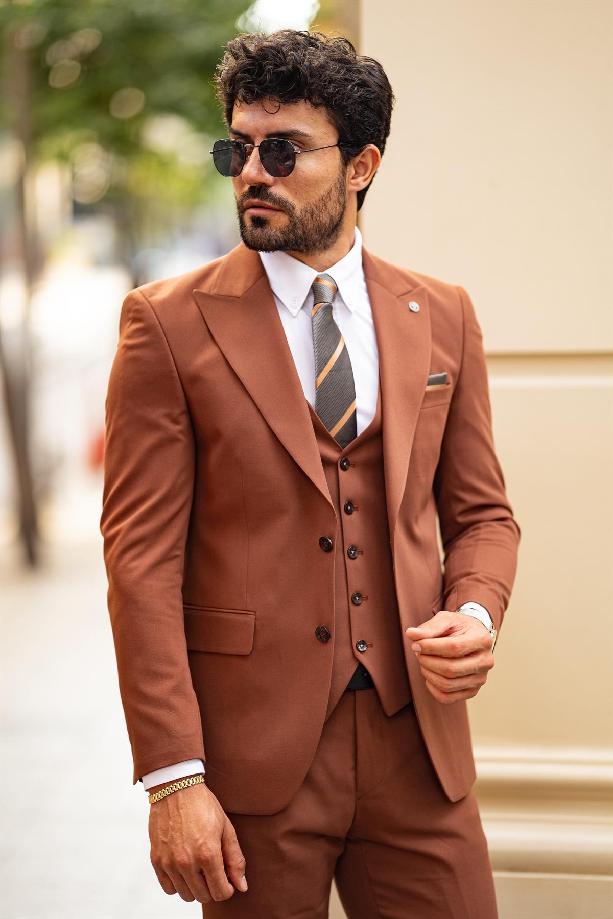 Guild Balkan Slim Fit Brown Suit