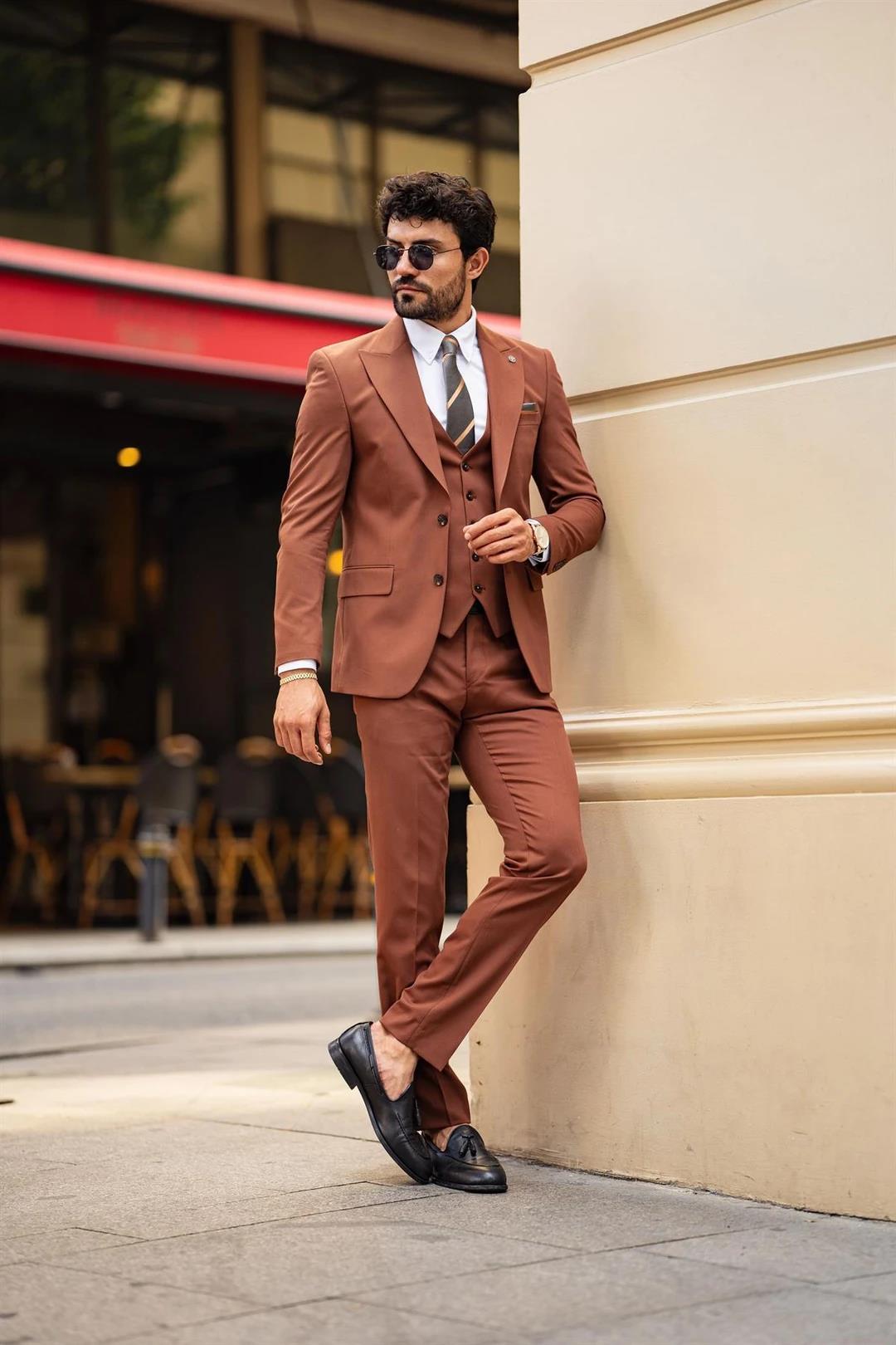 Guild Balkan Slim Fit Brown Suit