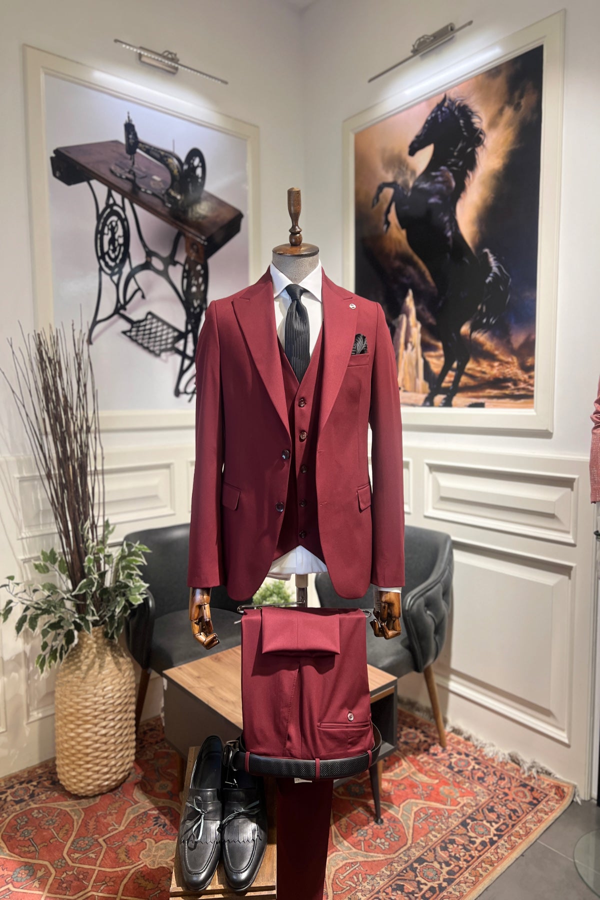 Guild Balkan Slim Fit Claret Red Suit