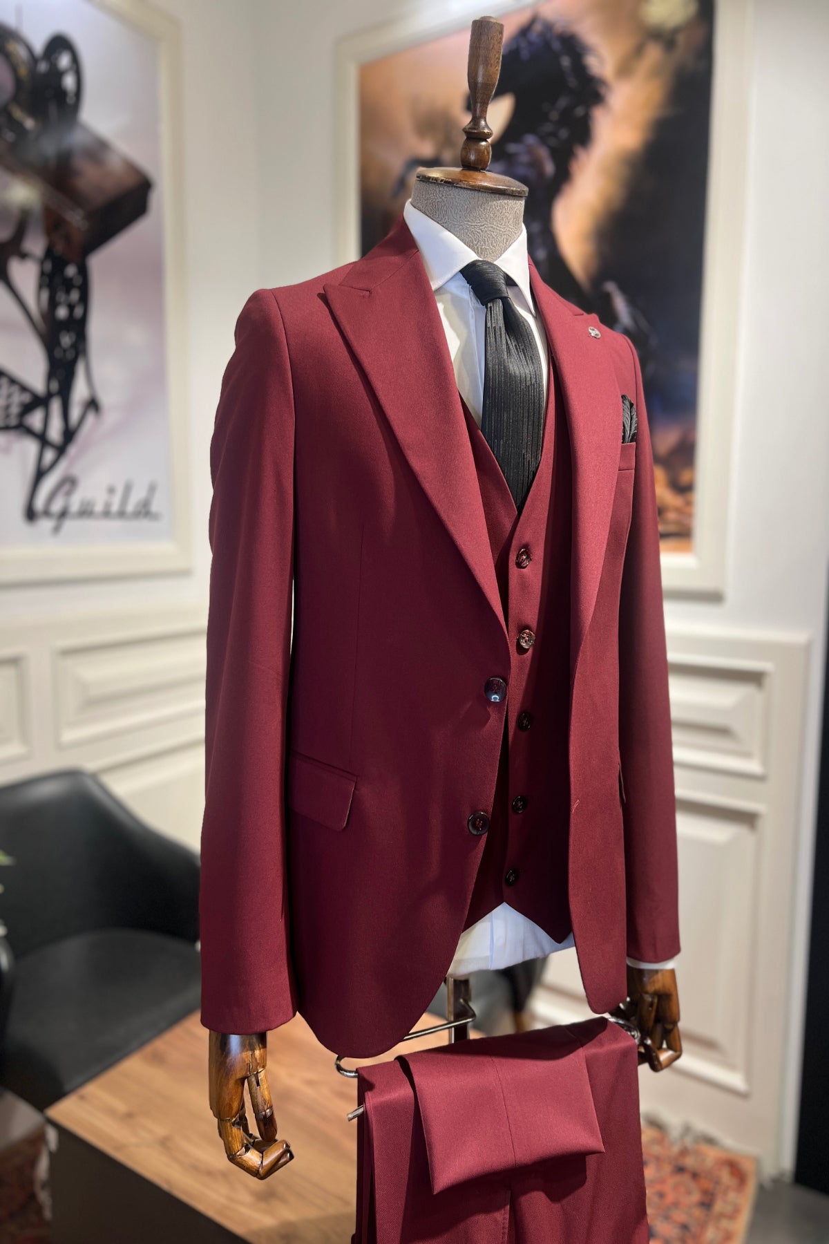 Guild Balkan Slim Fit Claret Red Suit