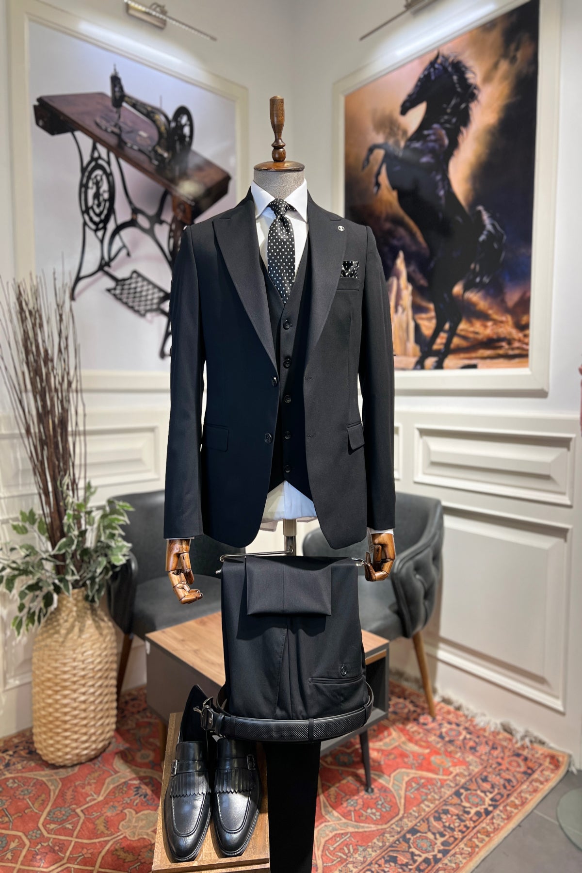 Guild Siyah Yelekli Takım Elbise Slim Fit
