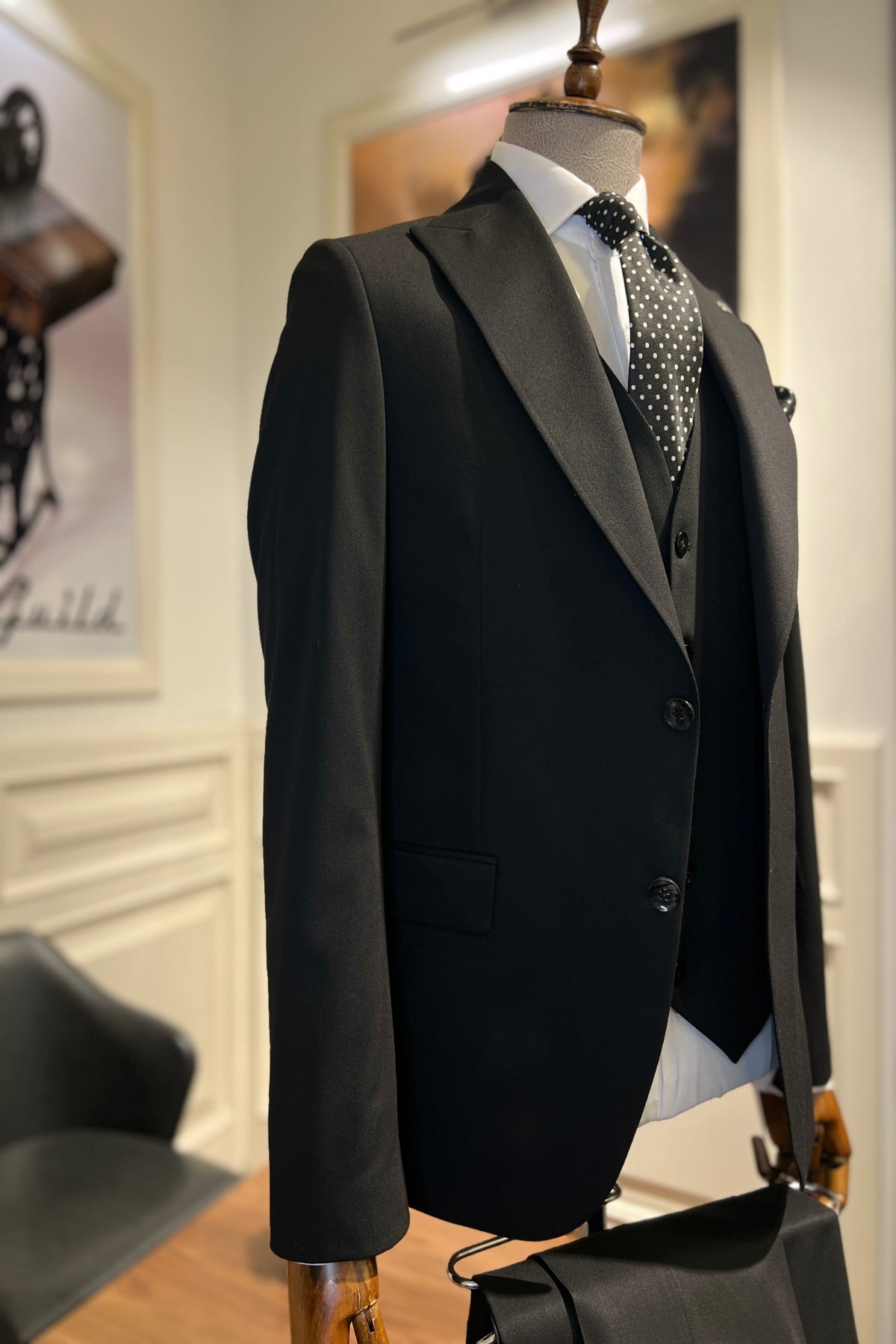 Guild Siyah Yelekli Takım Elbise Slim Fit
