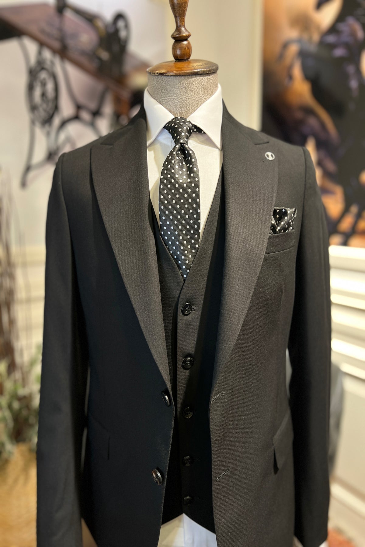 Guild Siyah Yelekli Takım Elbise Slim Fit