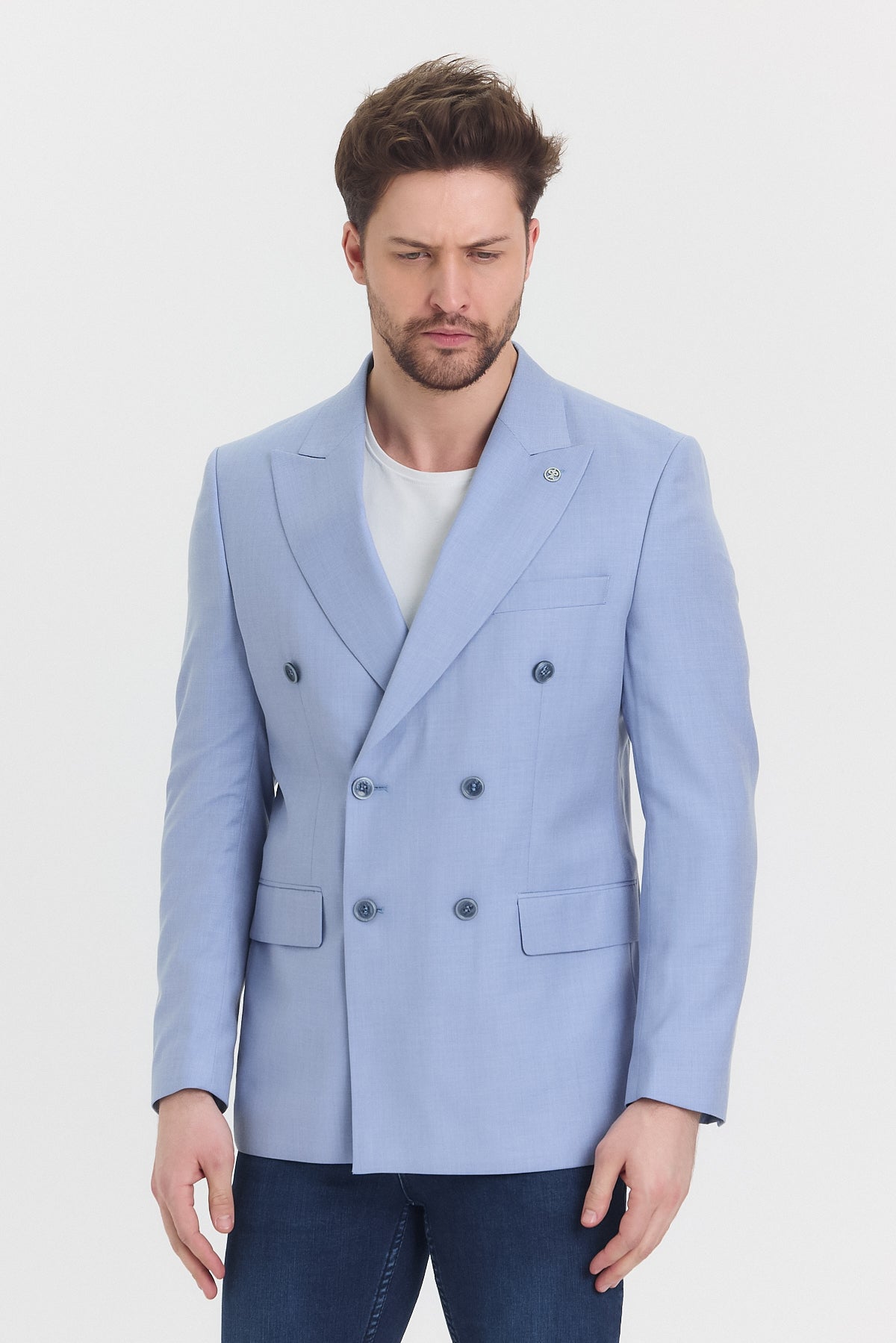 Blaue zweireihige Jacke von Guild Bern in schmaler Passform