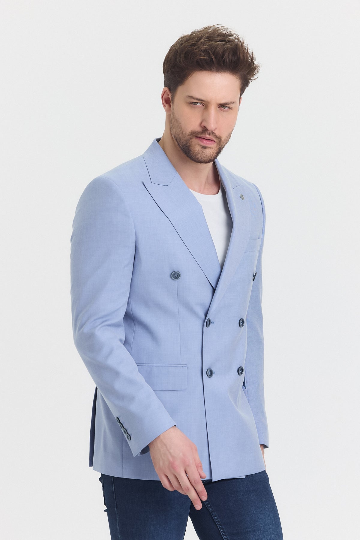 Blaue zweireihige Jacke von Guild Bern in schmaler Passform