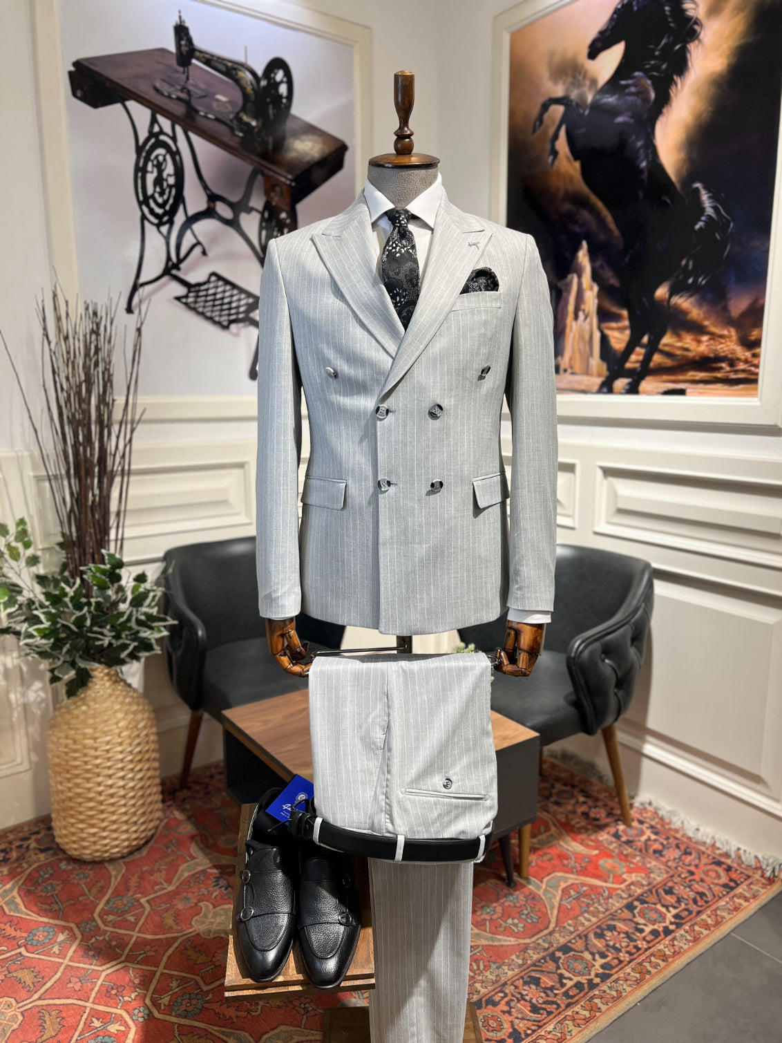 Guild Slim Fit Shkodra Grey Double Breasted Suit
