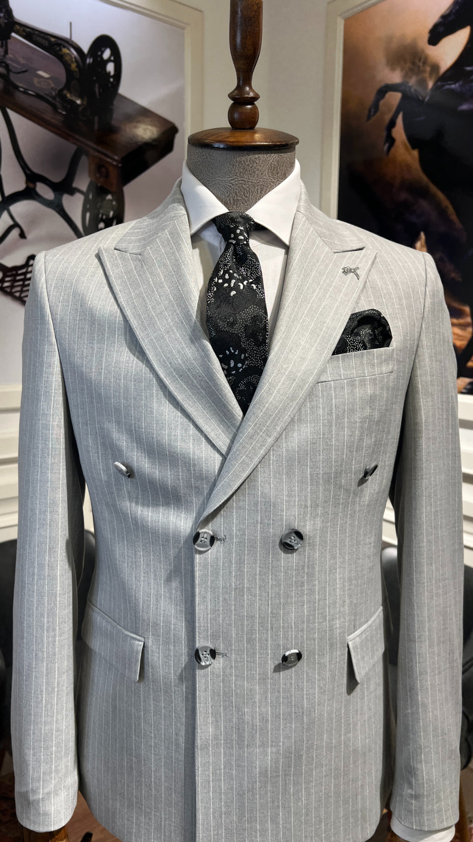Guild Slim Fit Shkodra Grey Double Breasted Suit