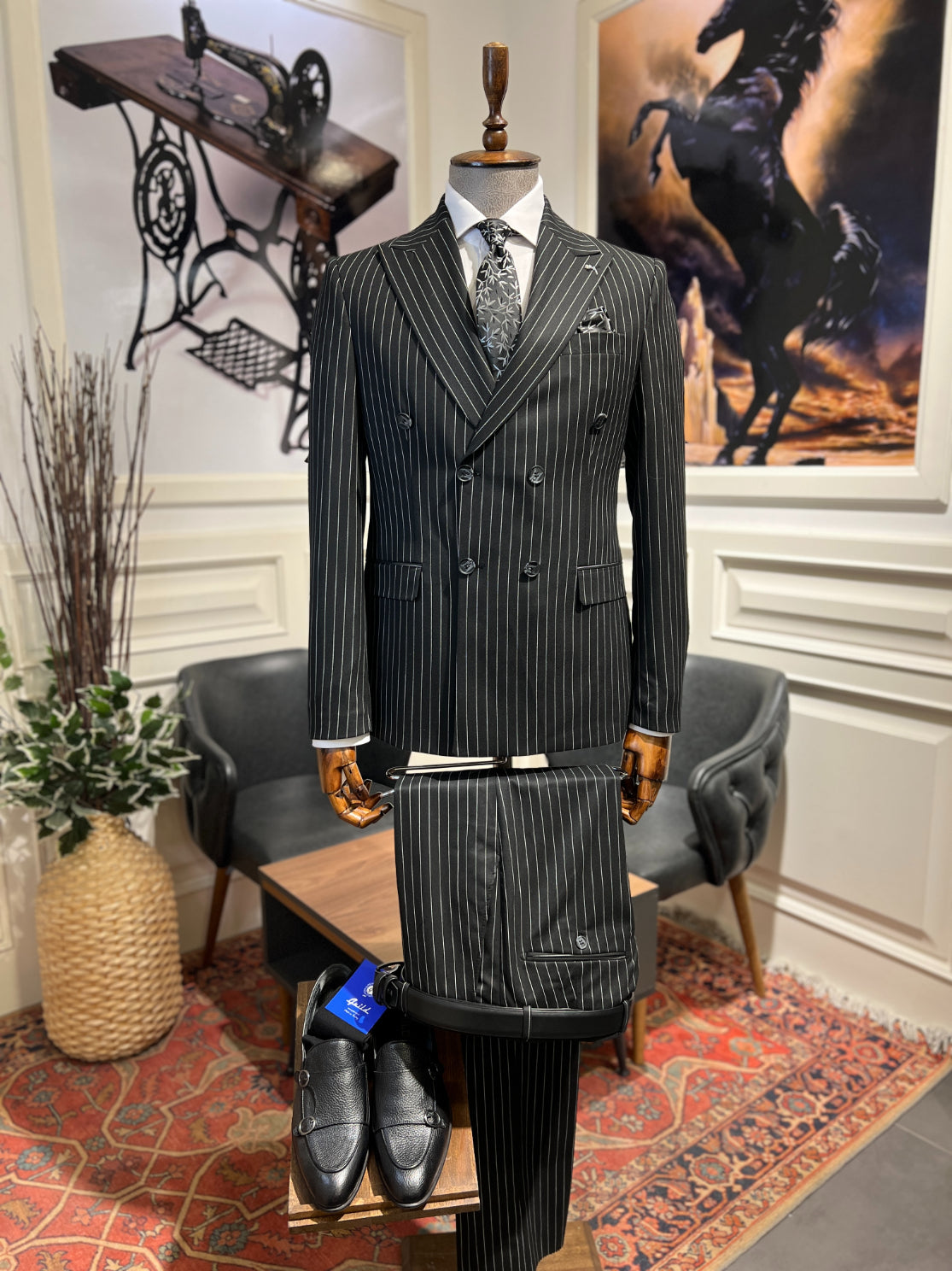 Guild Slim Fit Shkodra Black Double Breasted Suit