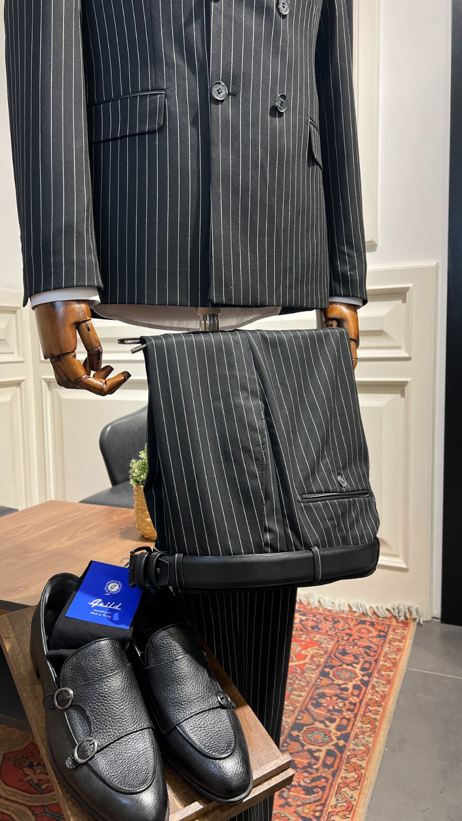 Guild Slim Fit Shkodra Black Double Breasted Suit