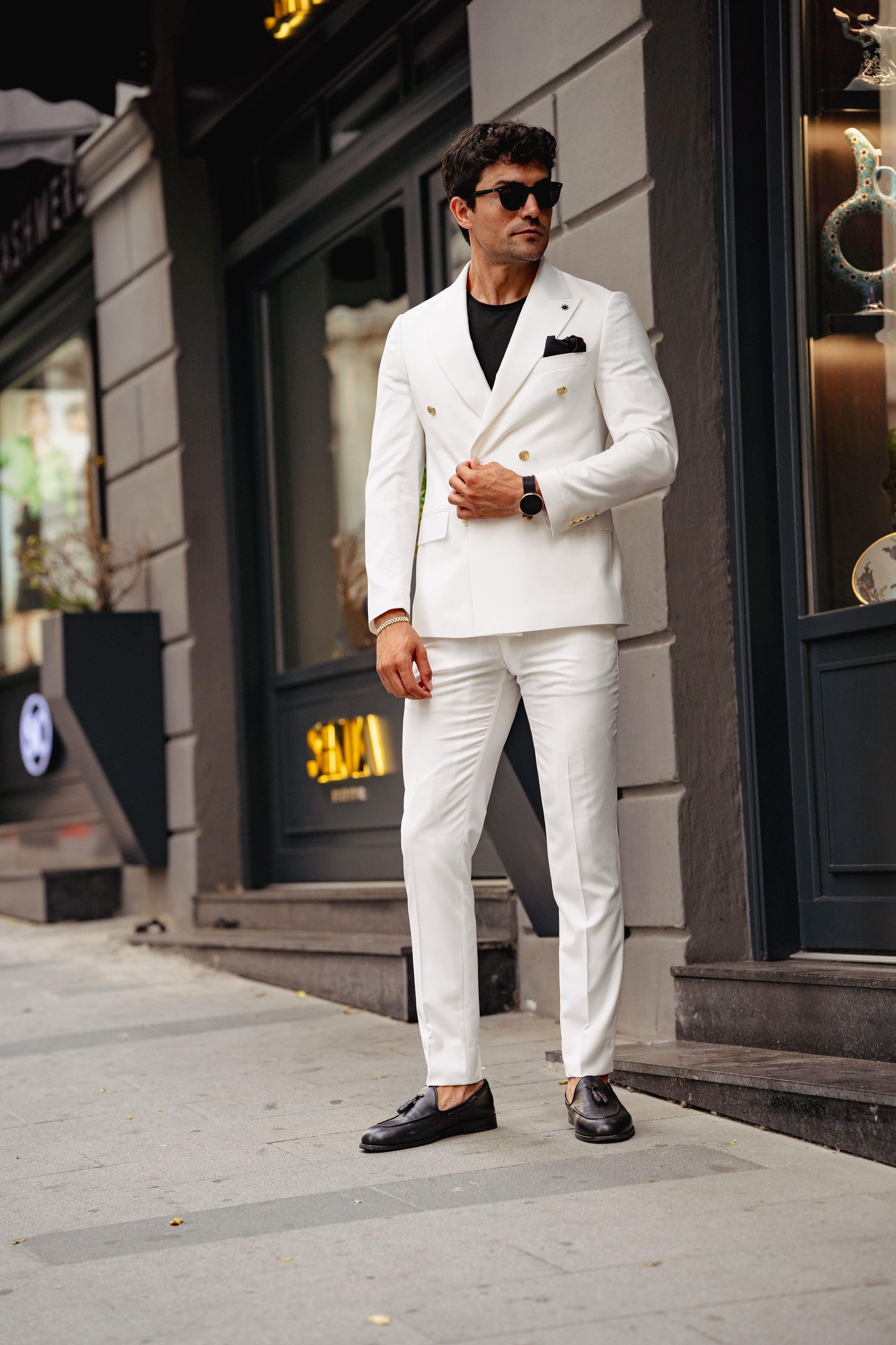 Guild Jesus Slim Fit White Double Breasted Suit