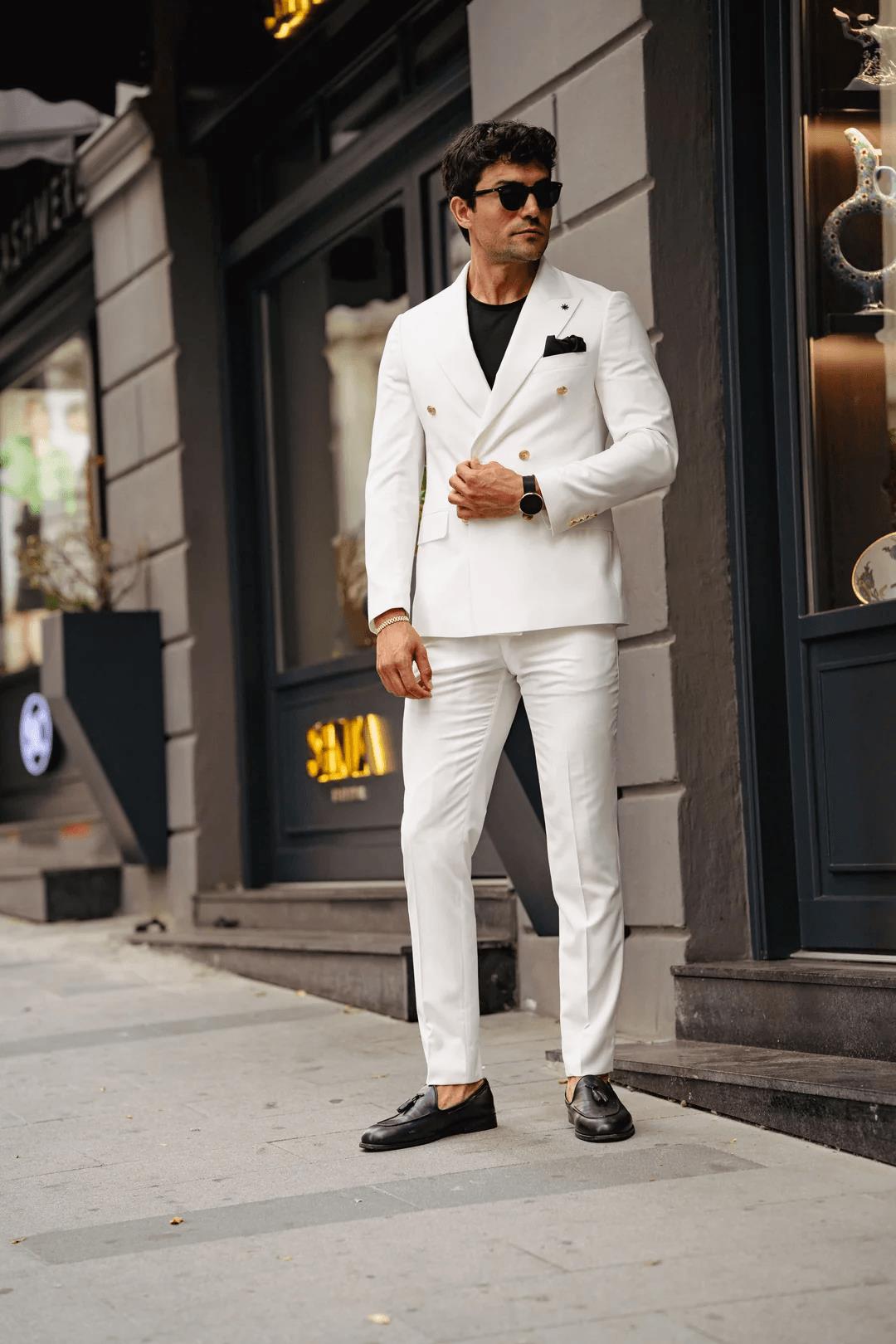 Guild Jesus Slim Fit White Double Breasted Suit
