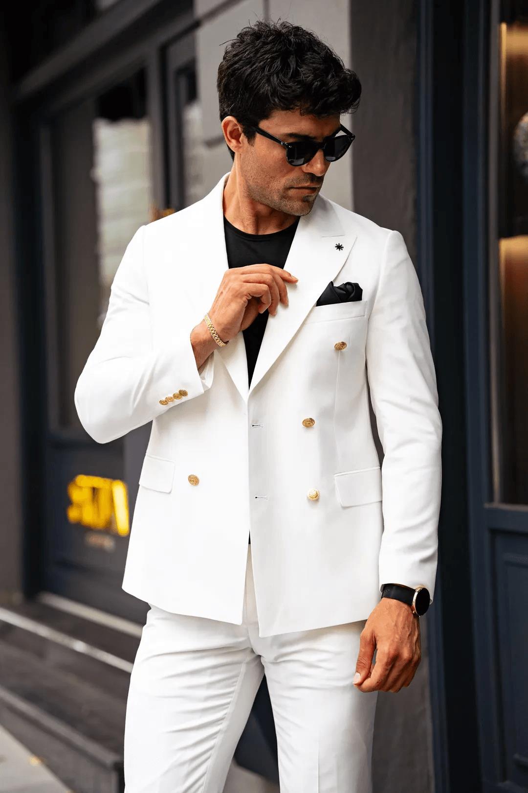 Guild Jesus Slim Fit White Double Breasted Suit