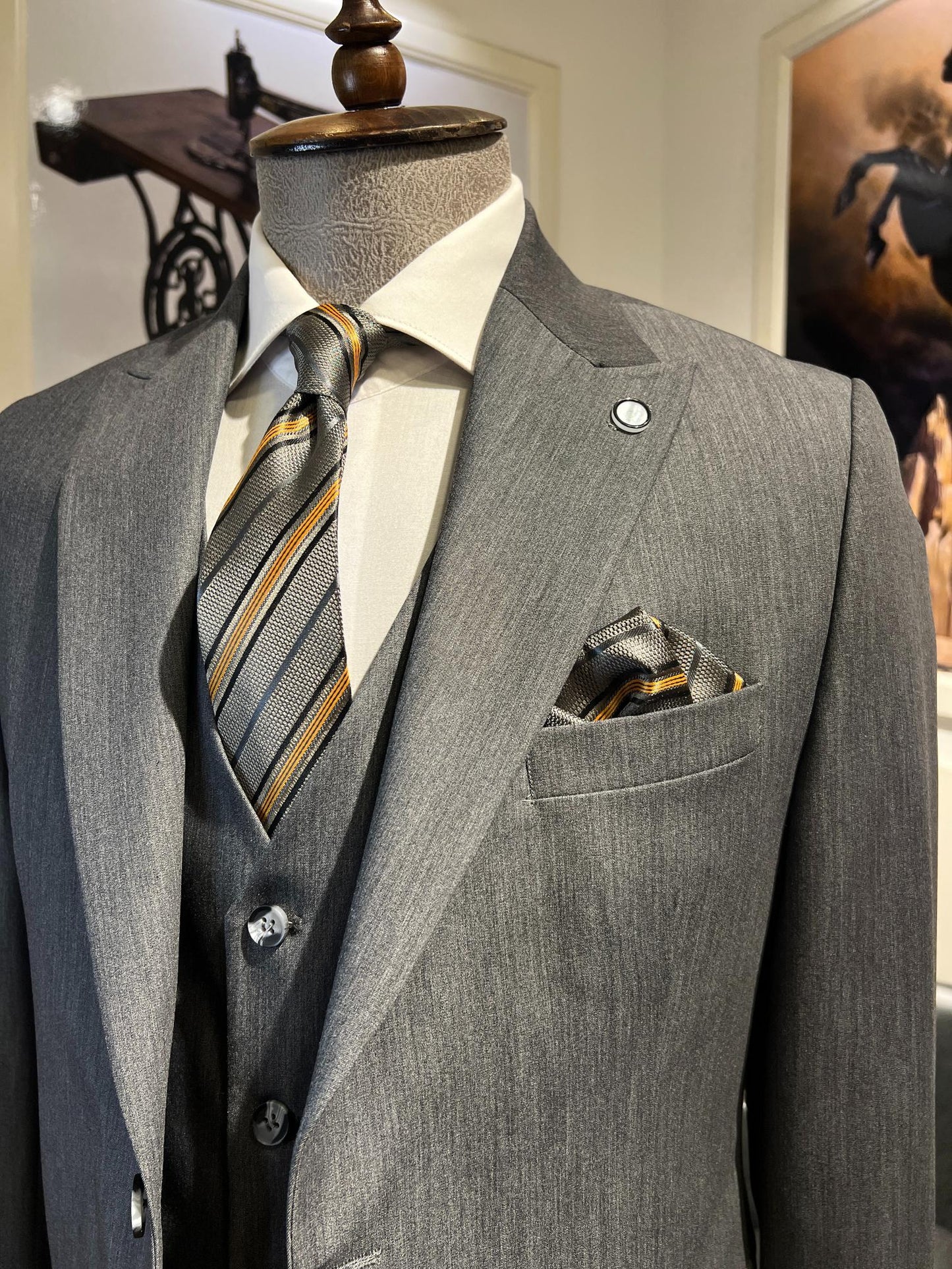 Guild Plav B-strech Slim Fit Antrasit Yelekli Takım Elbise