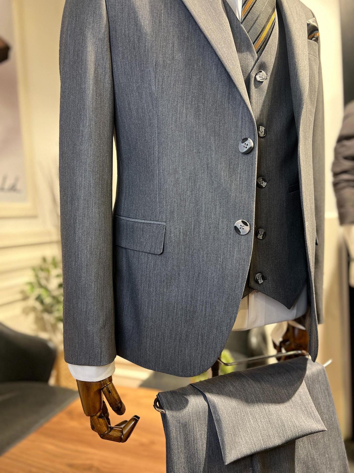 Guild Plav B-strech Slim Fit Antrasit Yelekli Takım Elbise