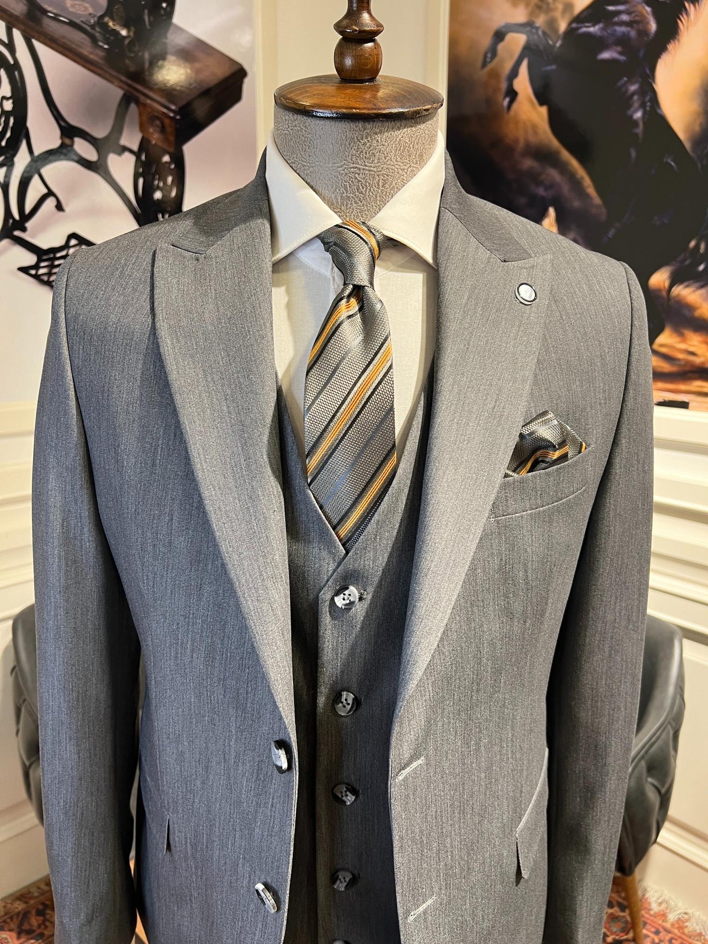 Guild Plav B-strech Slim Fit Antrasit Yelekli Takım Elbise