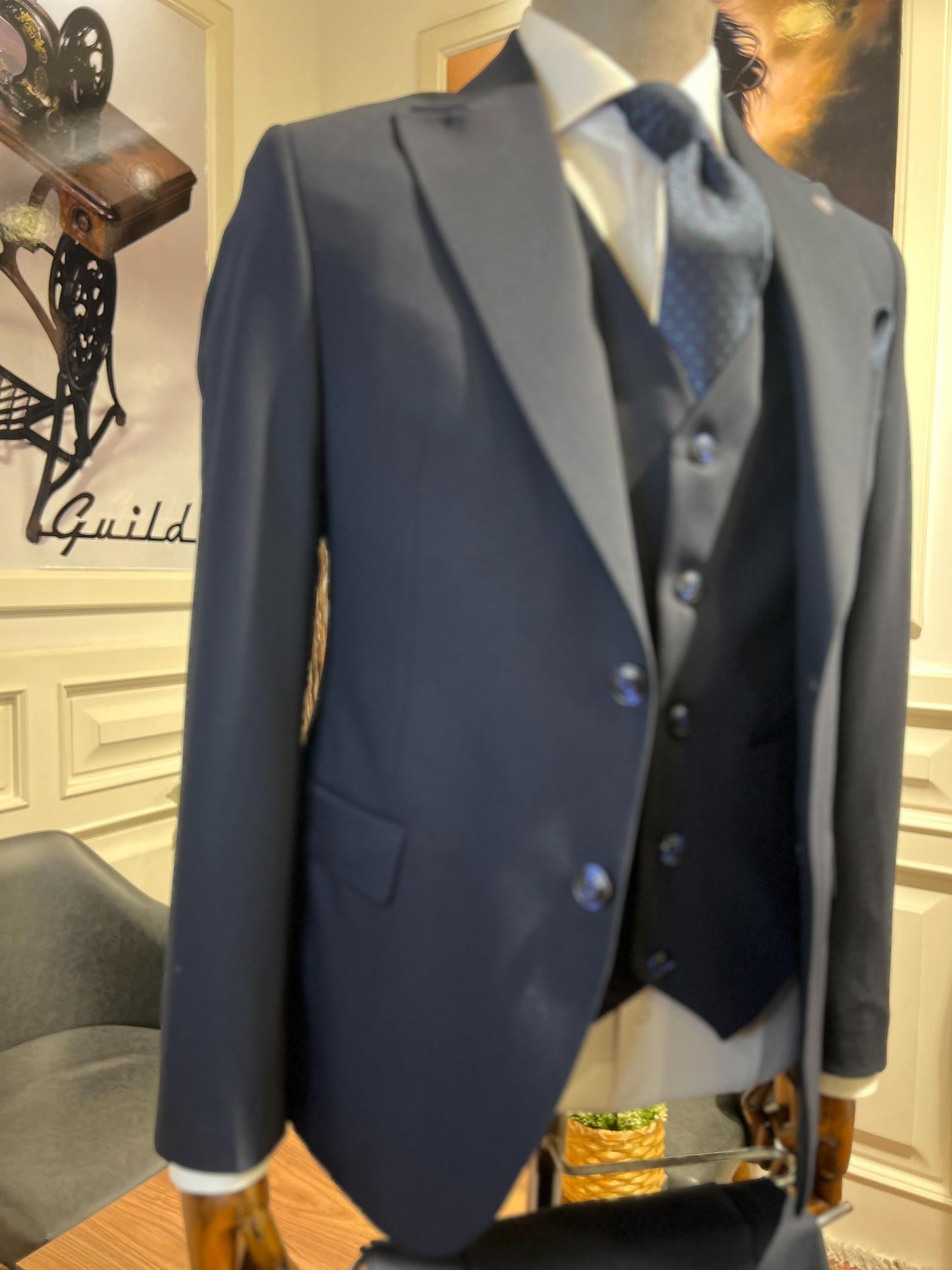 Guild Plav B-strech Slim Fit Lacivert Yelekli Takım Elbise