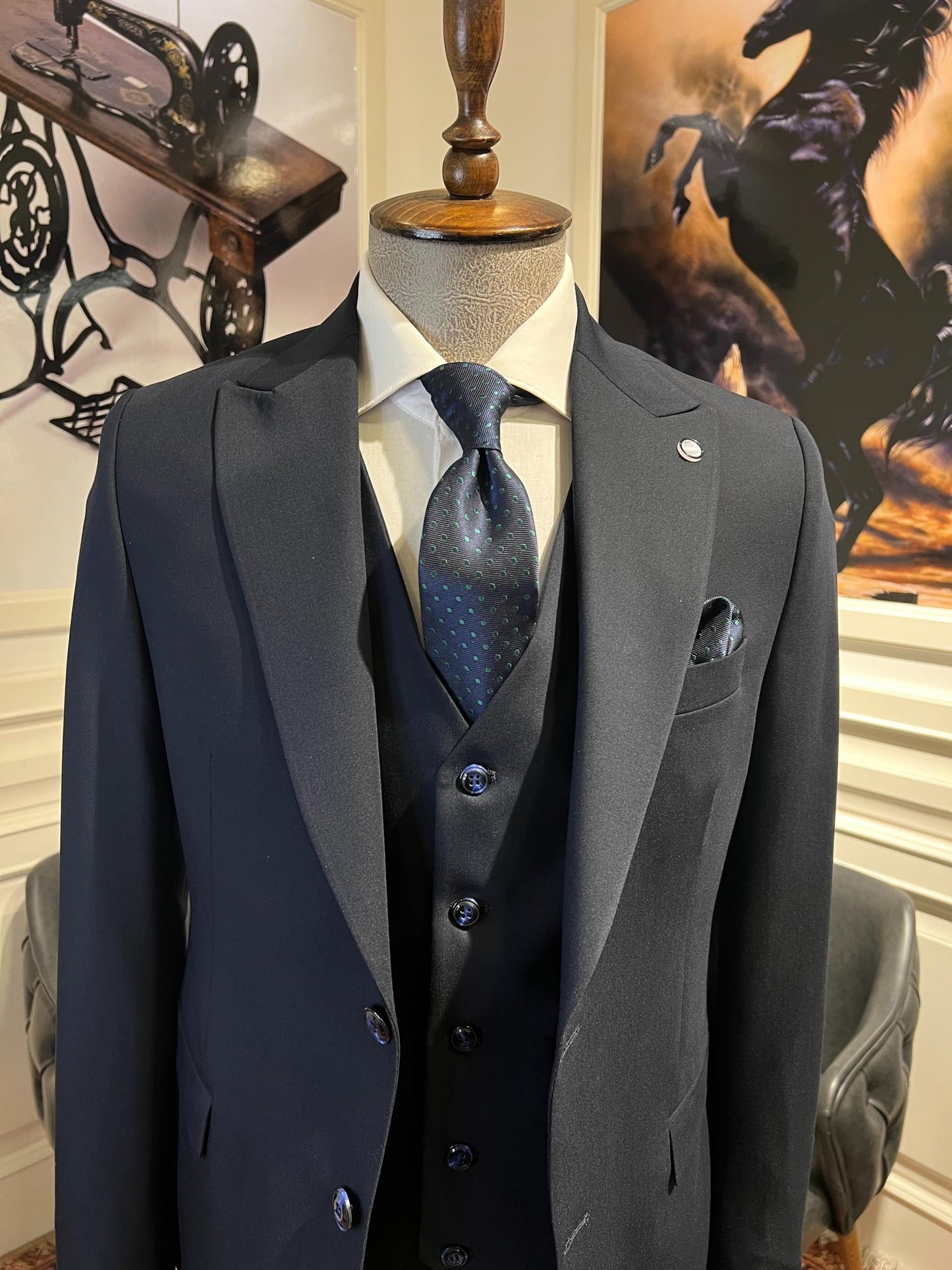 Guild Plav B-strech Slim Fit Lacivert Yelekli Takım Elbise