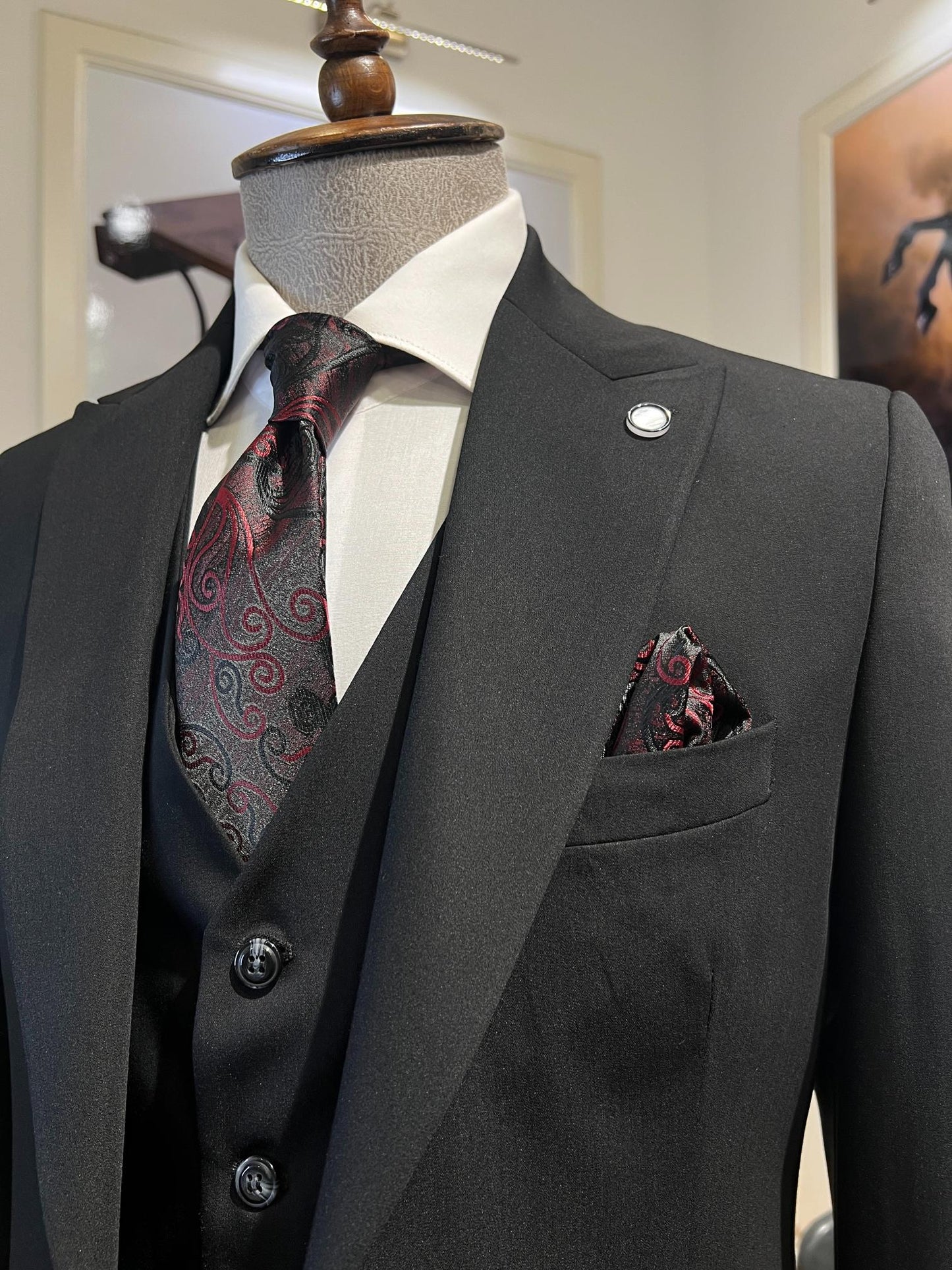 Guild Plav B-strech Slim Fit Siyah Yelekli Takım Elbise