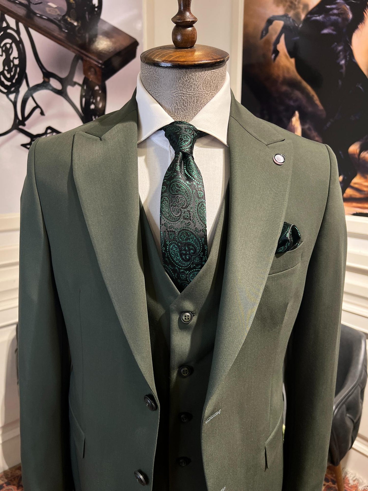 Guild Plav B-strech Slim Fit Yeşil Yelekli Takım Elbise