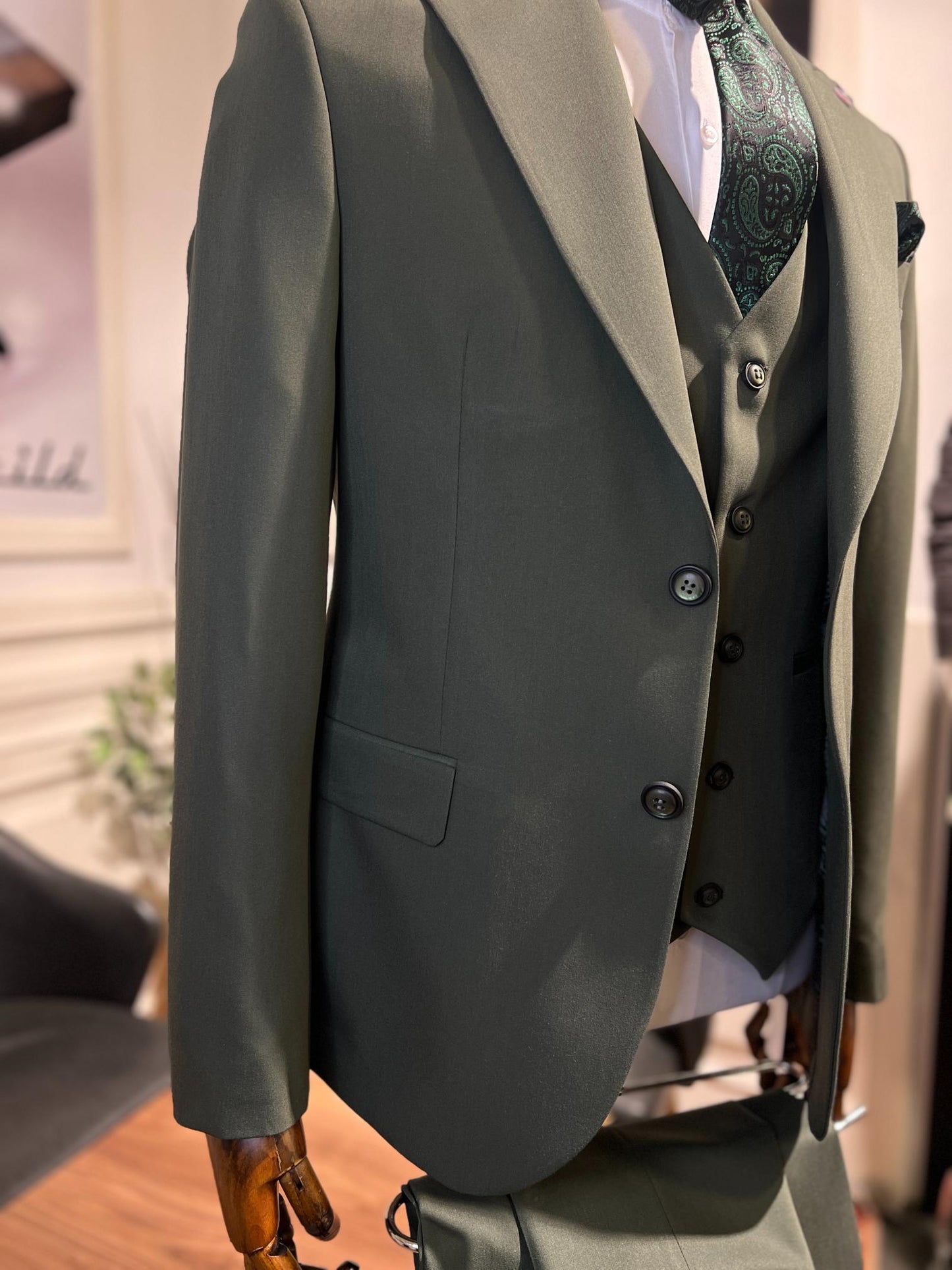 Guild Plav B-strech Slim Fit Yeşil Yelekli Takım Elbise