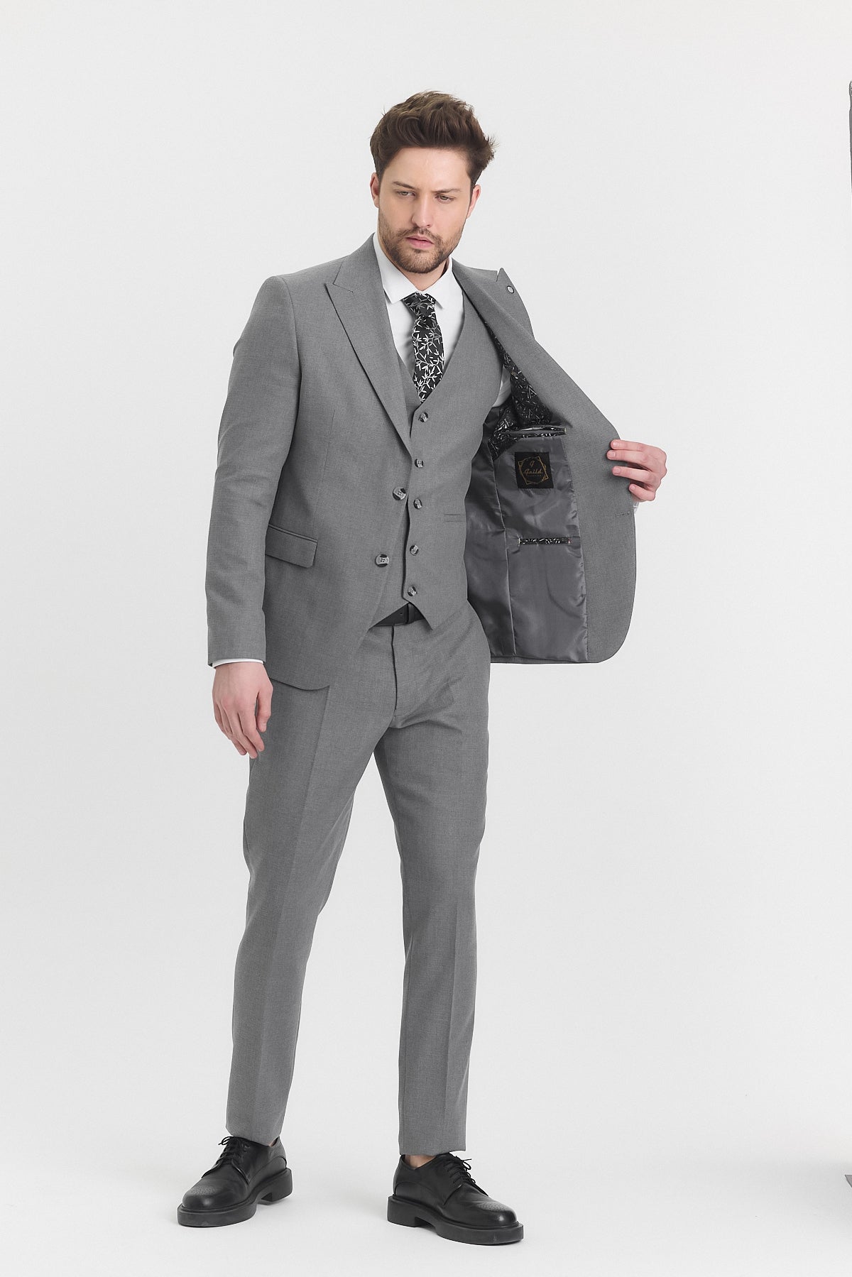 Guild Risan Slim Fit Füme Yelekli Takım Elbise