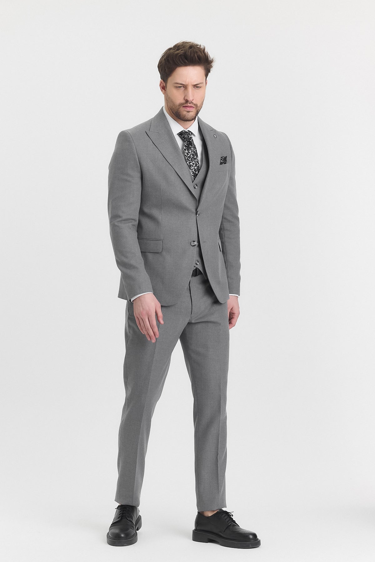 Guild Risan Slim Fit Füme Yelekli Takım Elbise