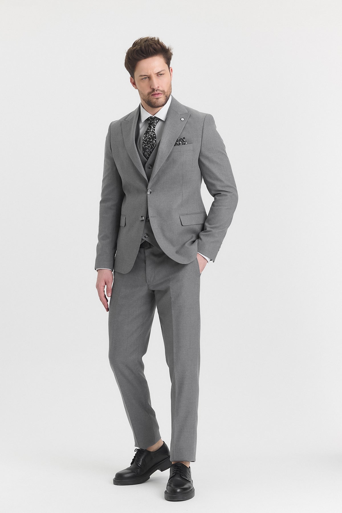 Guild Risan Slim Fit Füme Yelekli Takım Elbise
