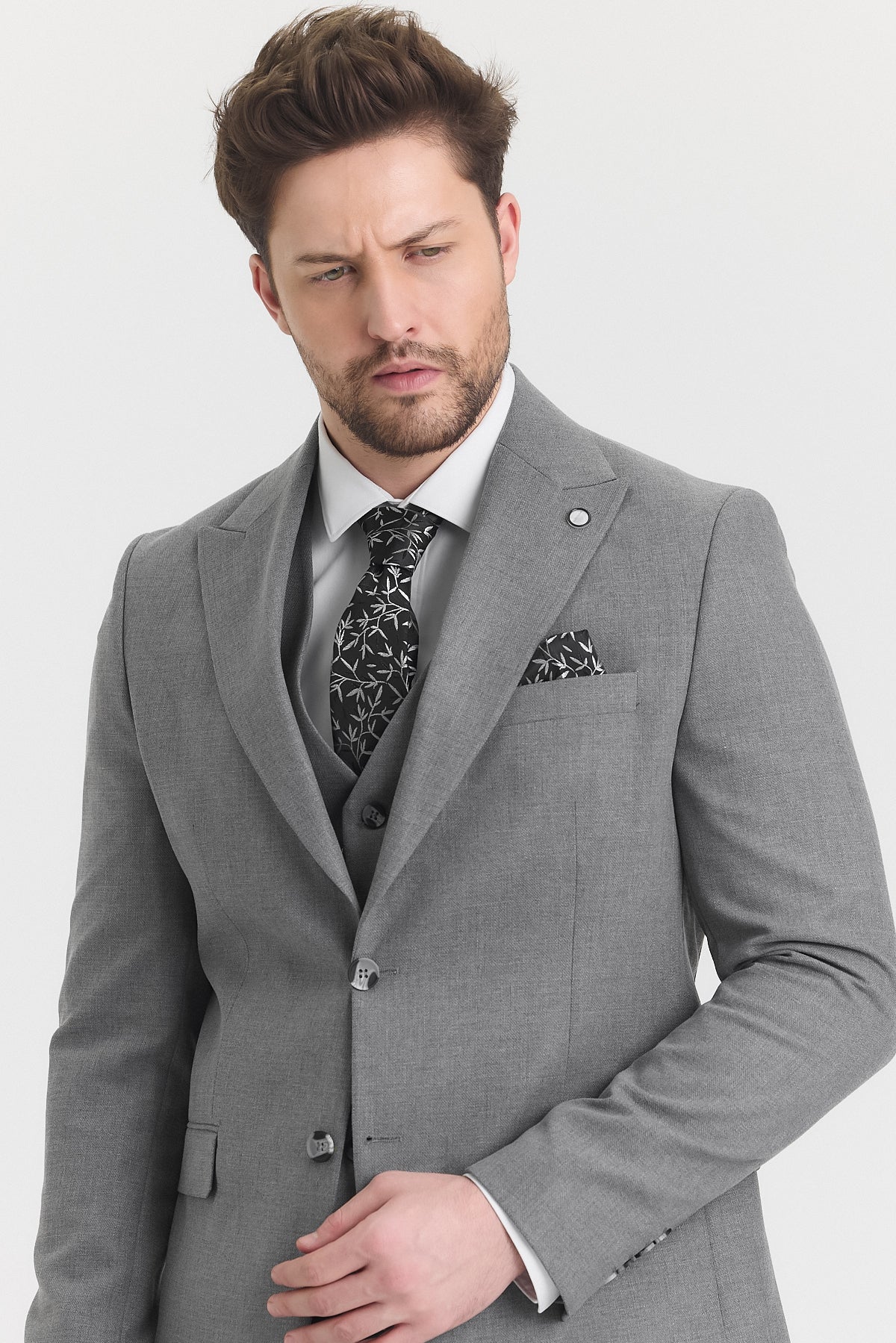Guild Risan Slim Fit Füme Yelekli Takım Elbise
