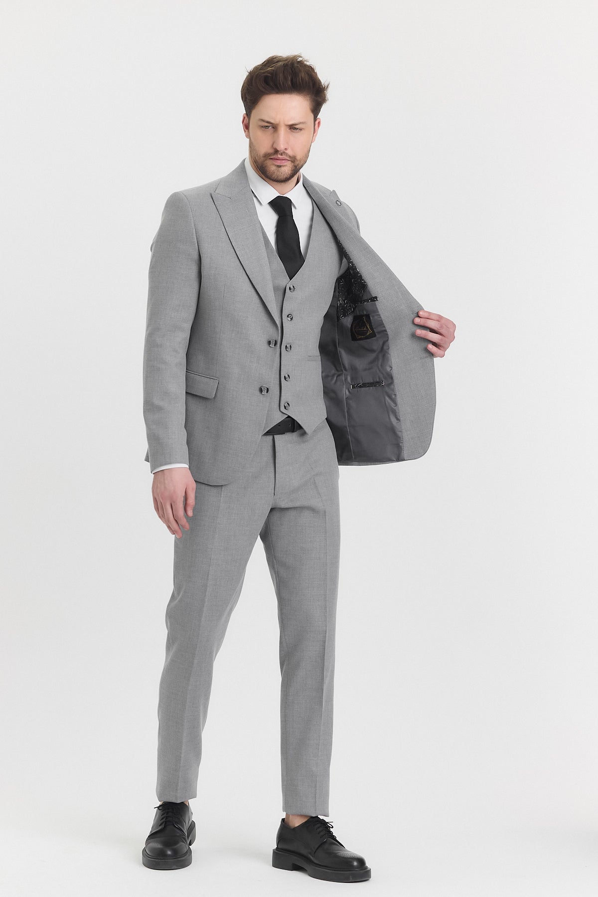 Guild Risan Slim Fit Gri Yelekli Takım Elbise