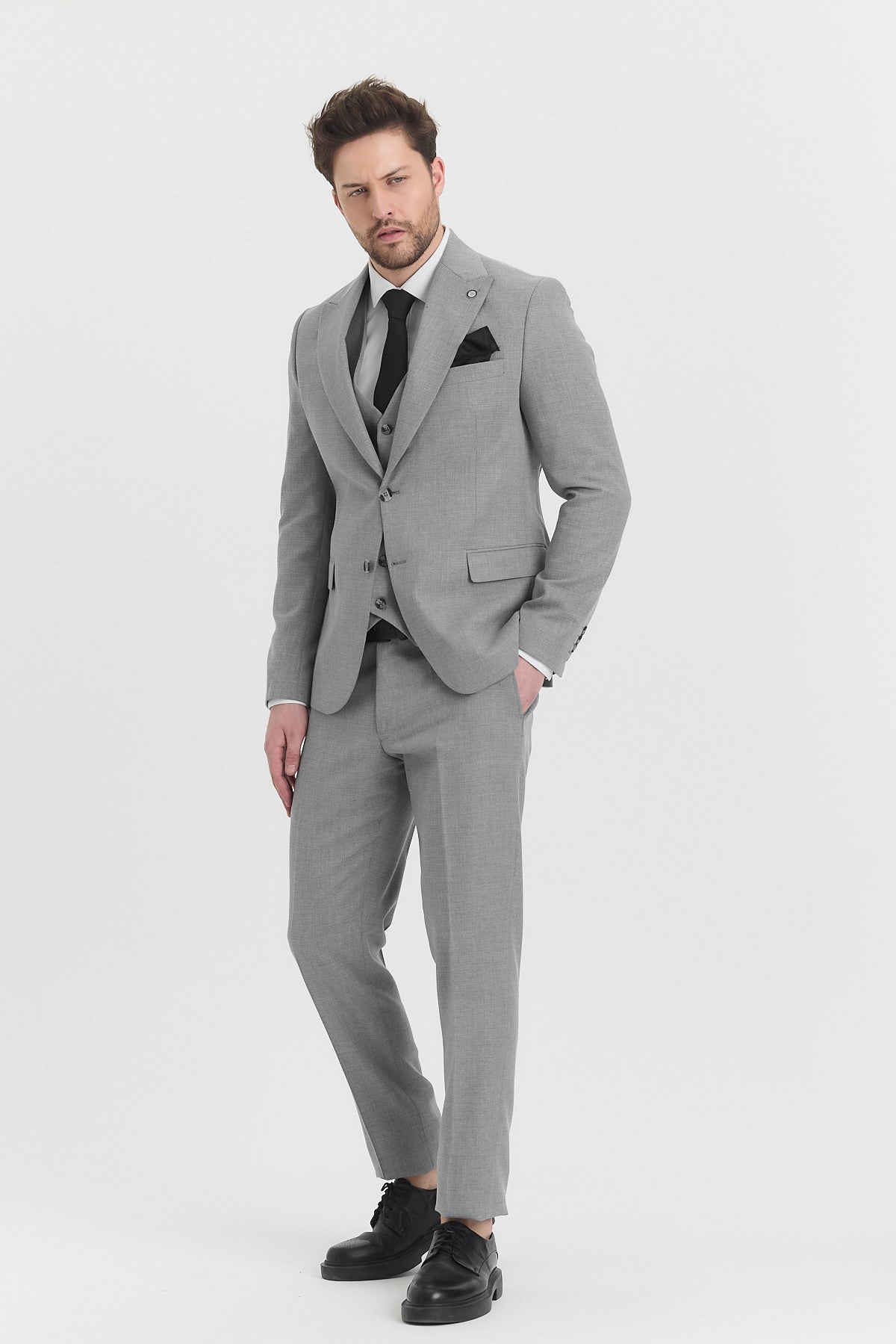 Guild Risan Slim Fit Gri Yelekli Takım Elbise