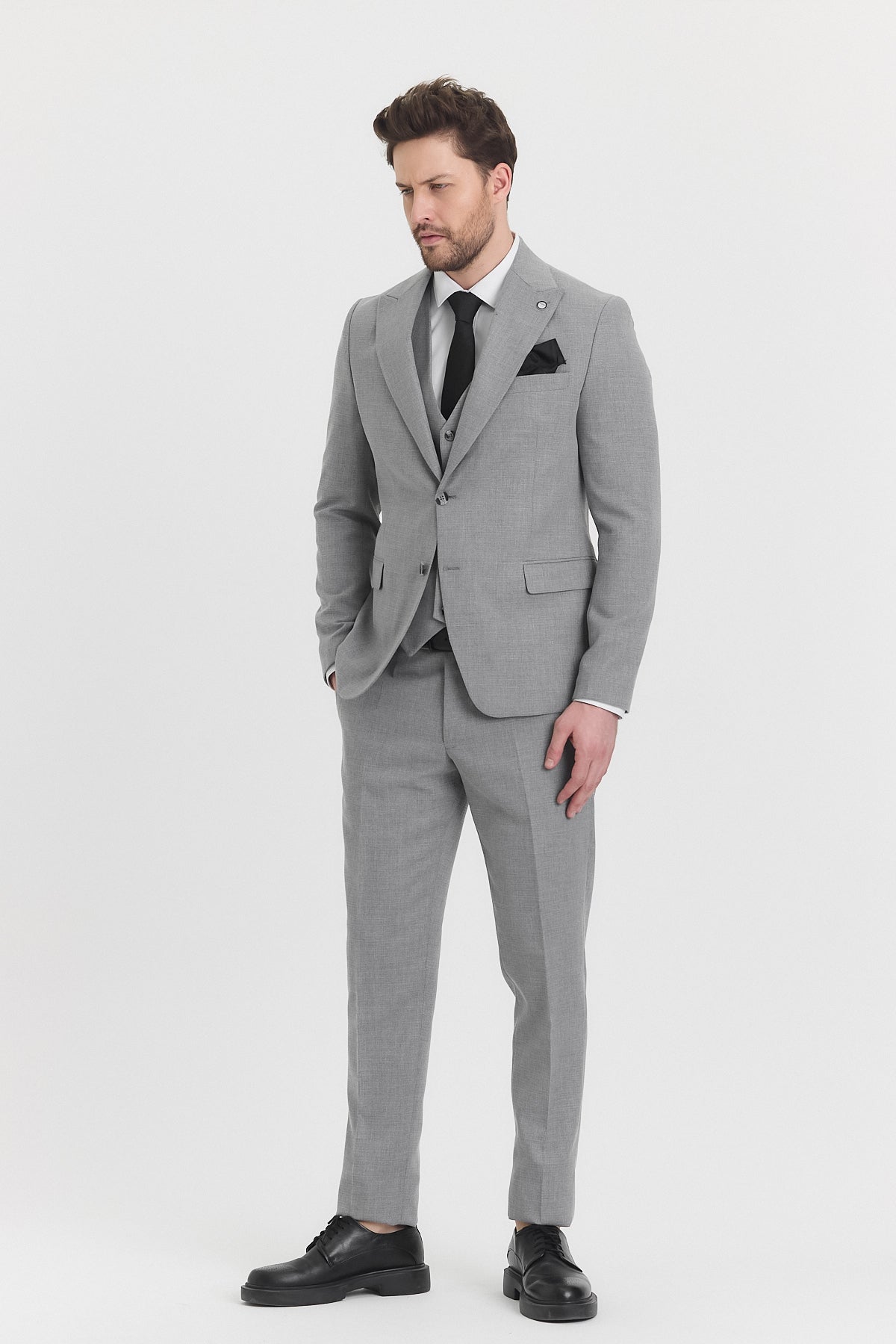 Guild Risan Slim Fit Gri Yelekli Takım Elbise