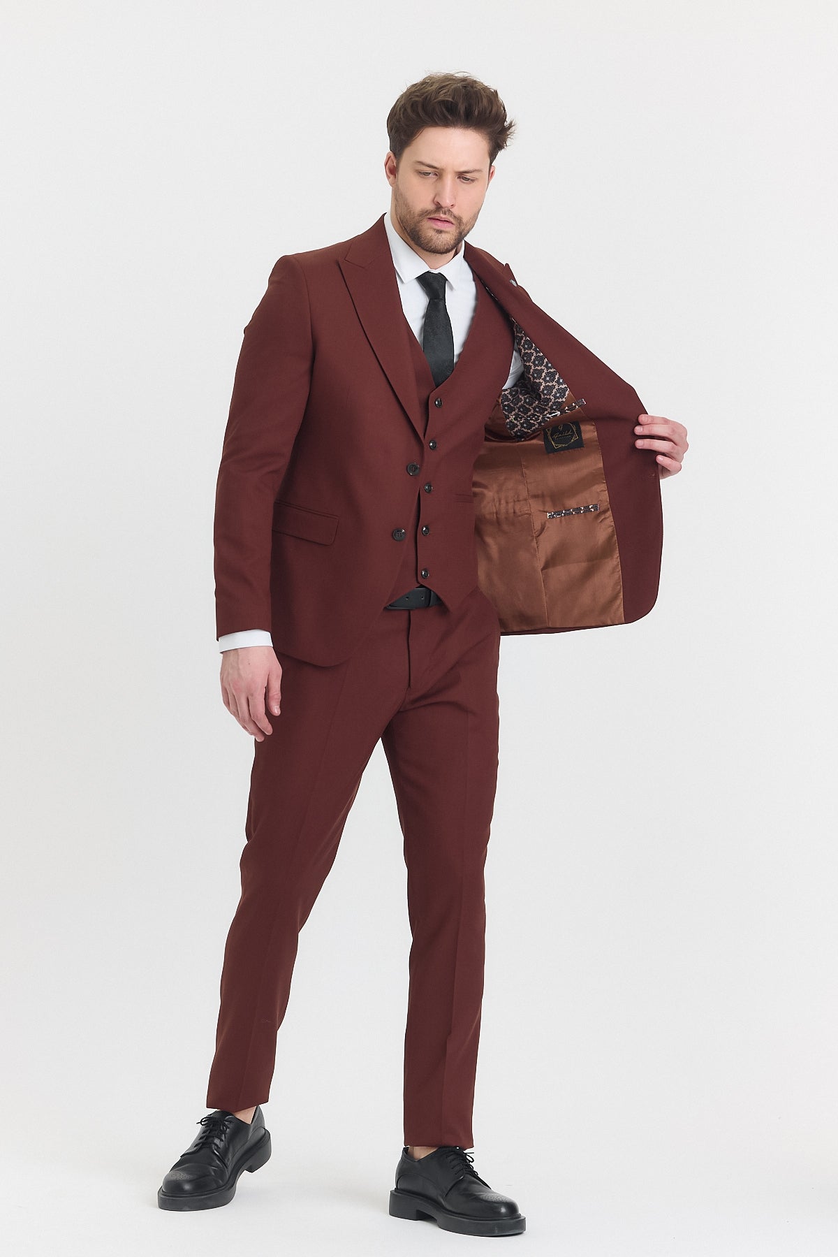 Guild Risan Slim Fit Kiremit Yelekli Takım Elbise