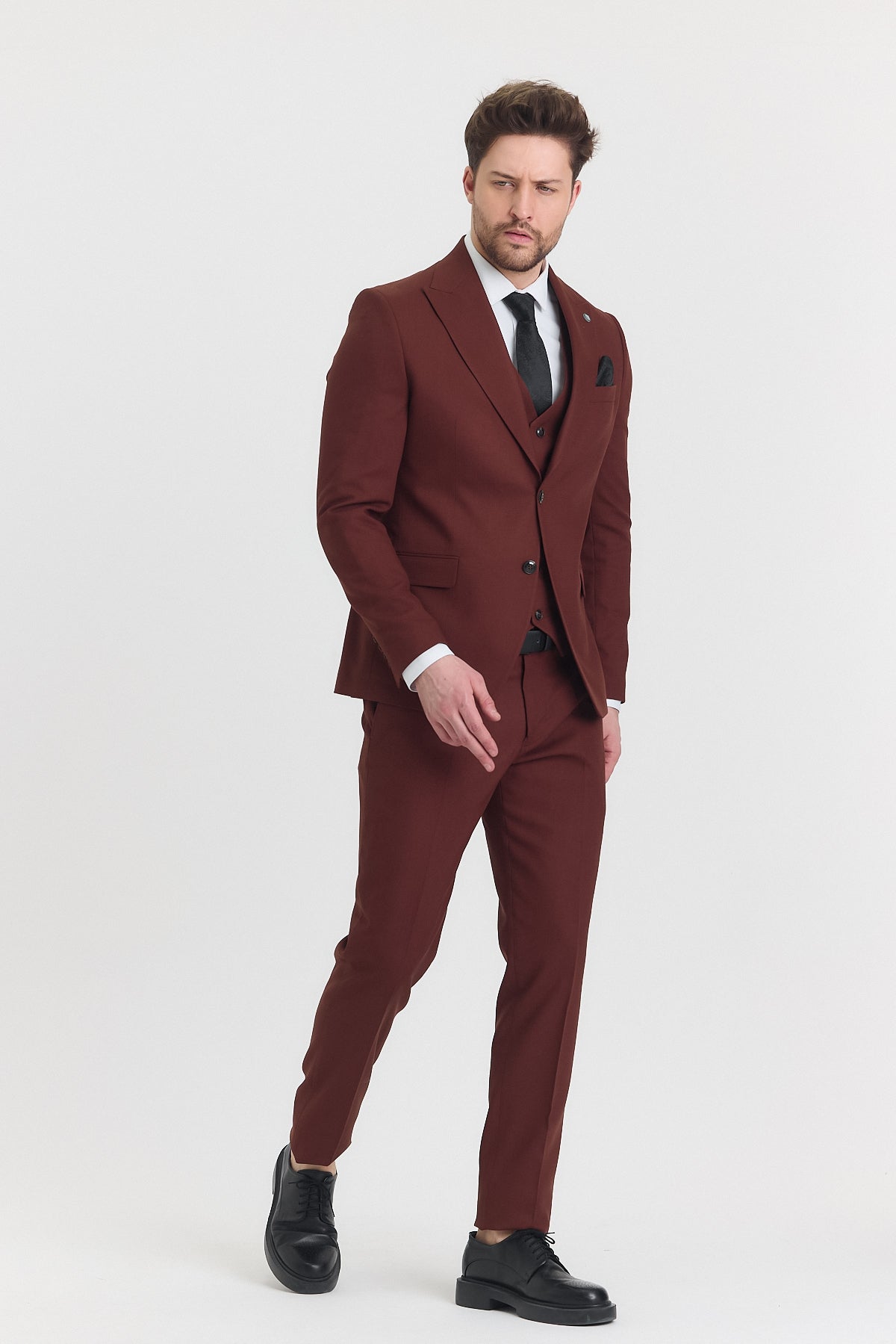 Guild Risan Slim Fit Kiremit Yelekli Takım Elbise