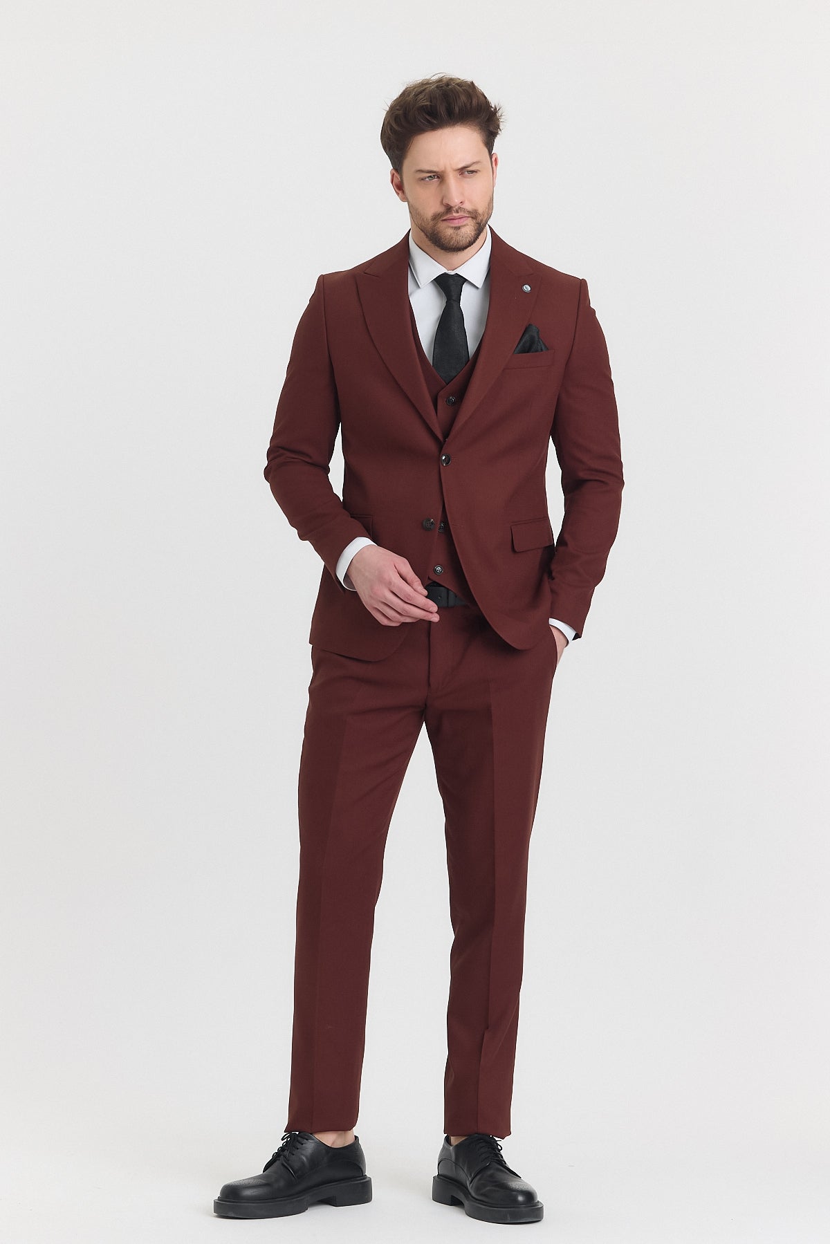 Guild Risan Slim Fit Kiremit Yelekli Takım Elbise