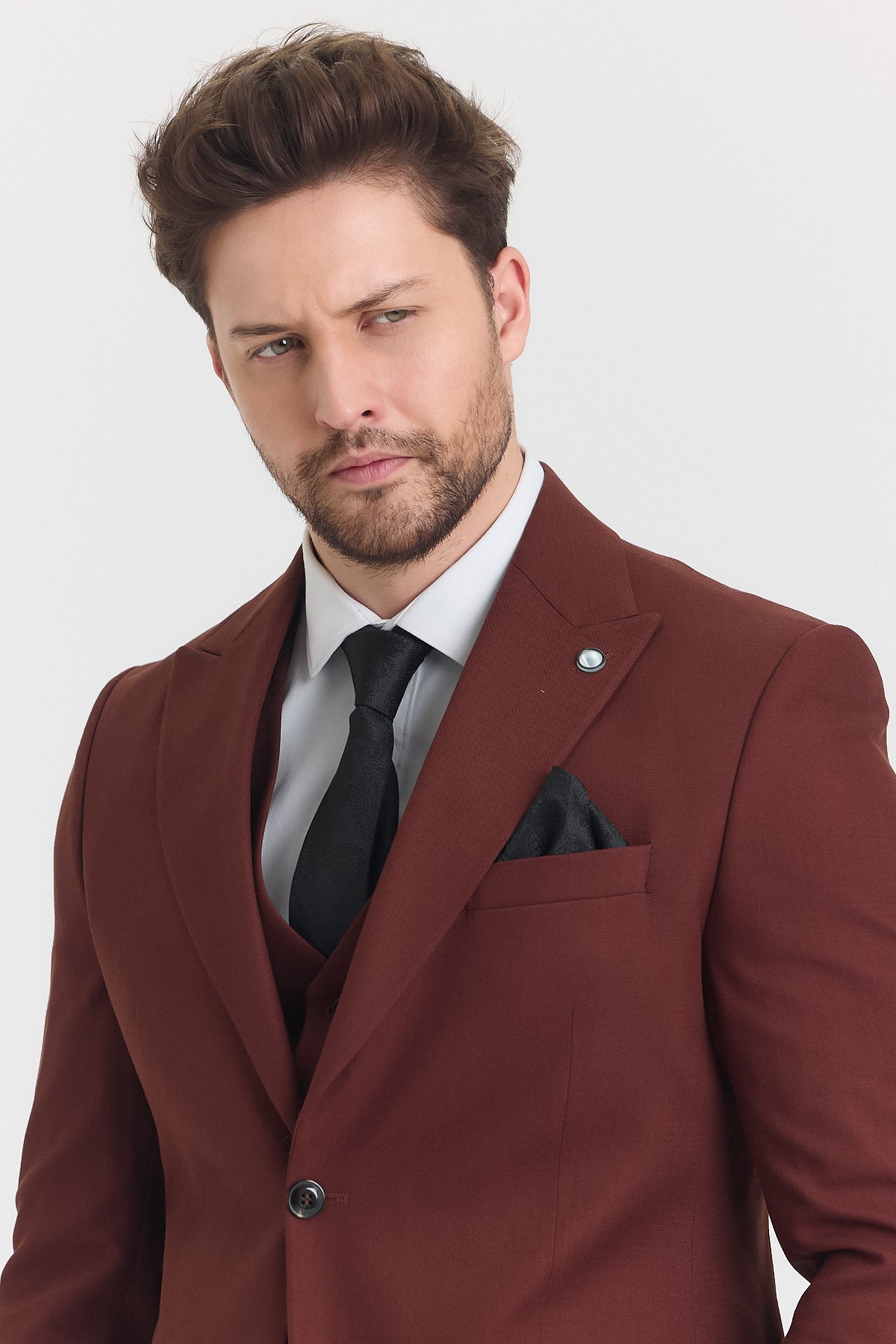 Guild Risan Slim Fit Kiremit Yelekli Takım Elbise