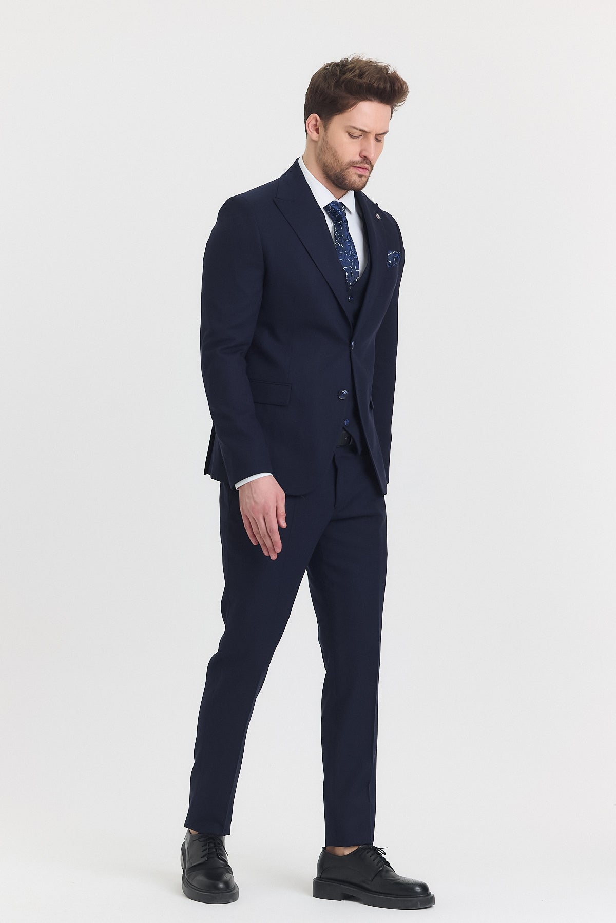 Guild Risan Slim Fit Lacivert Yelekli Takım Elbise