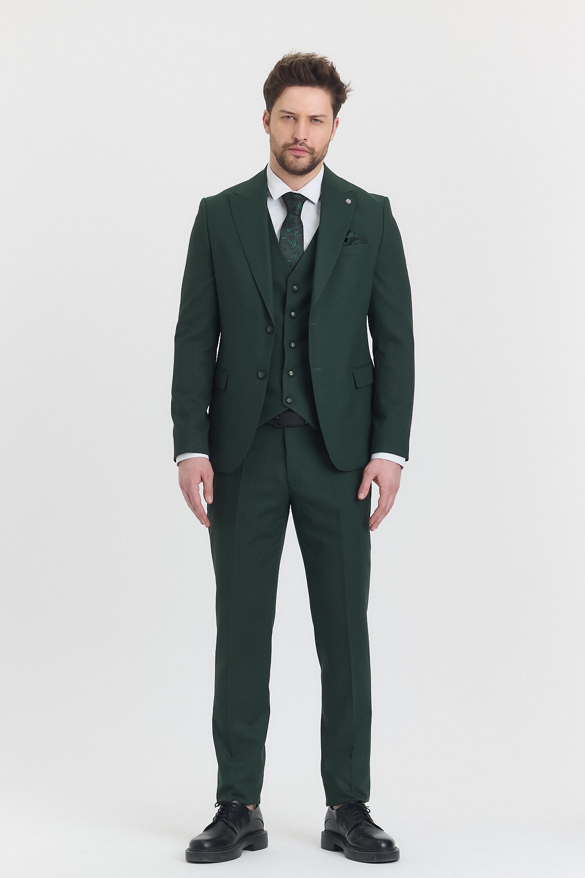 Guild Risan Slim Fit Yeşil Yelekli Takım Elbise