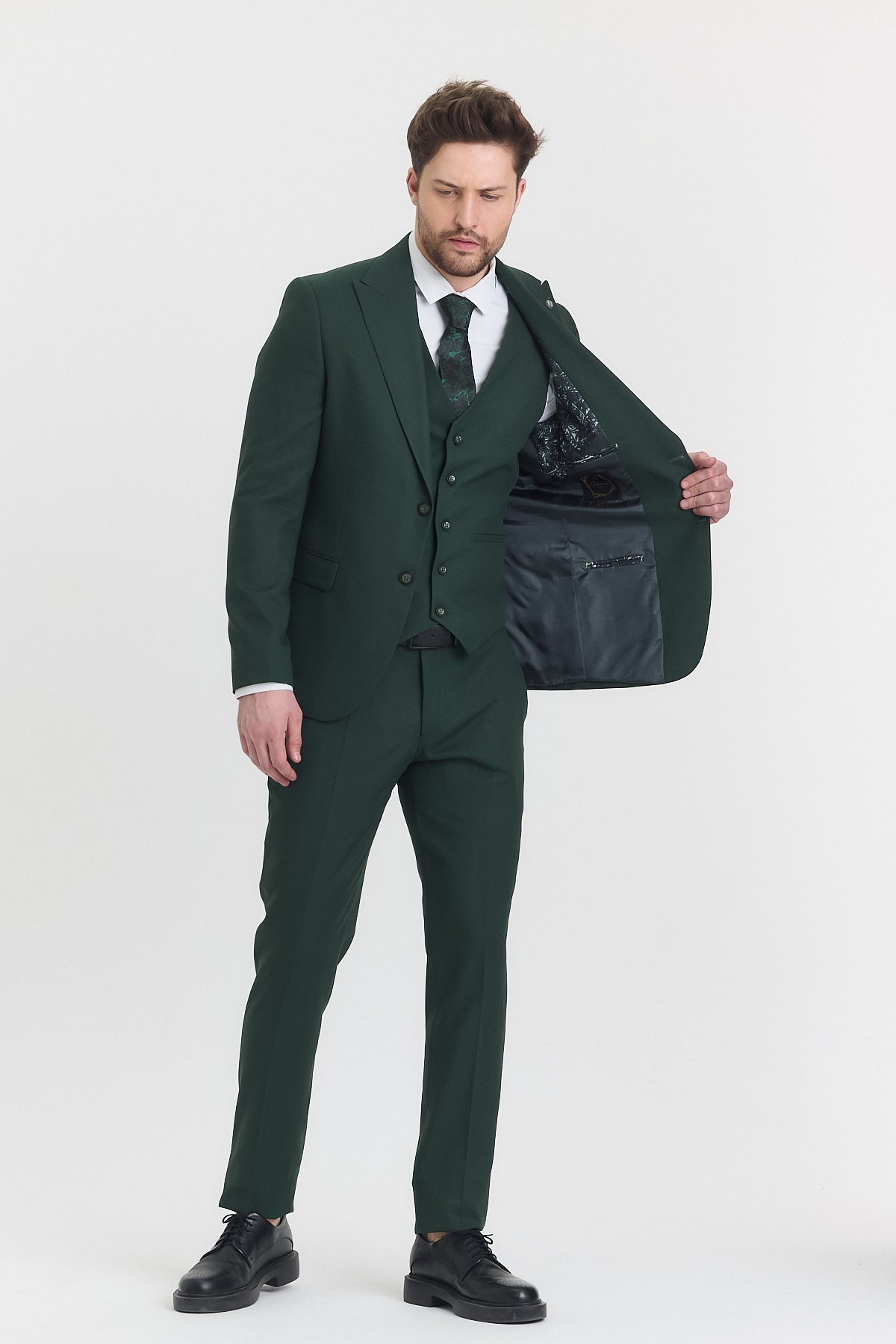 Guild Risan Slim Fit Yeşil Yelekli Takım Elbise