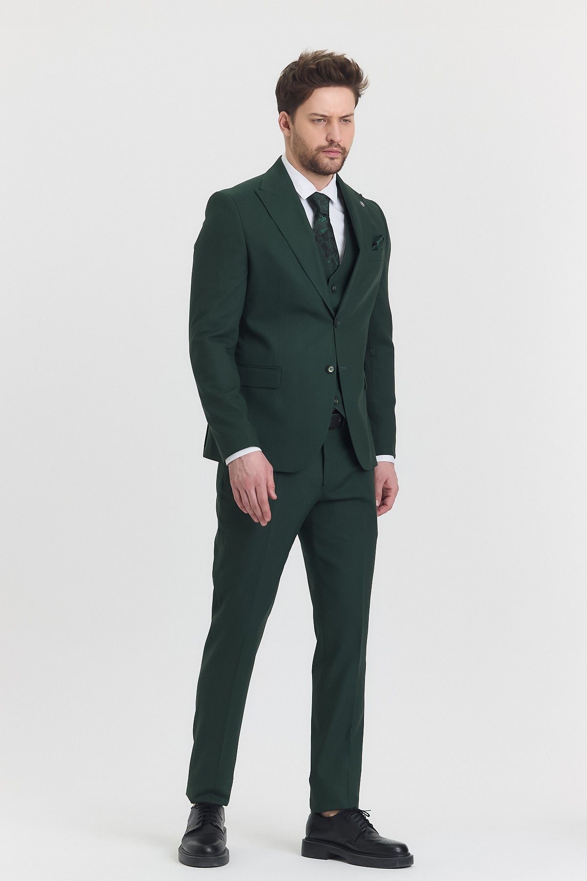 Guild Risan Slim Fit Yeşil Yelekli Takım Elbise