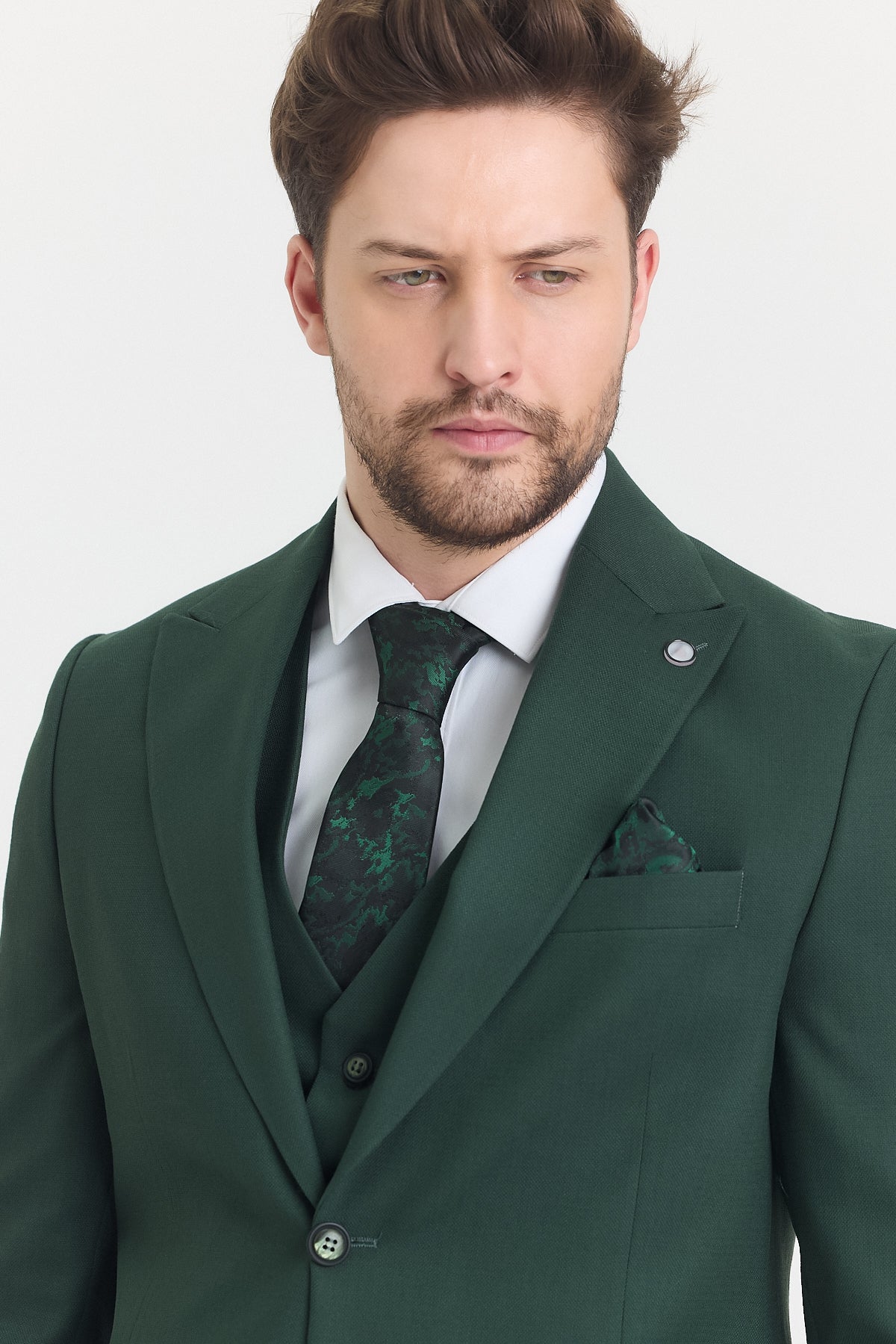 Guild Risan Slim Fit Yeşil Yelekli Takım Elbise