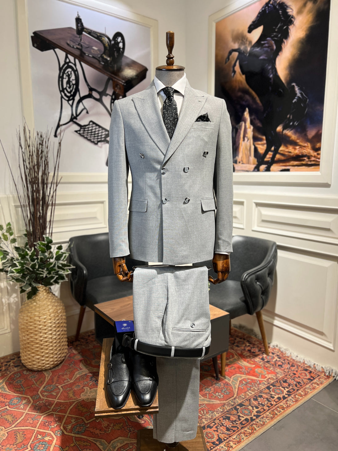 Guild Slim Fit Rubik Grey Double Breasted Suit