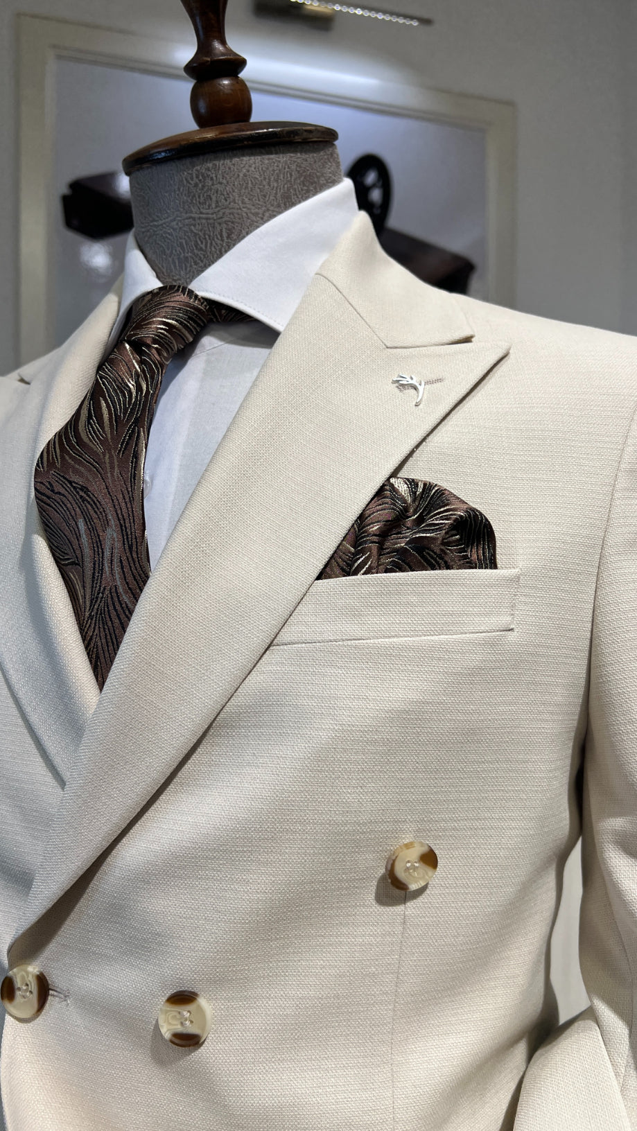 Guild Slim Fit Rubik Cream Double Breasted Suit